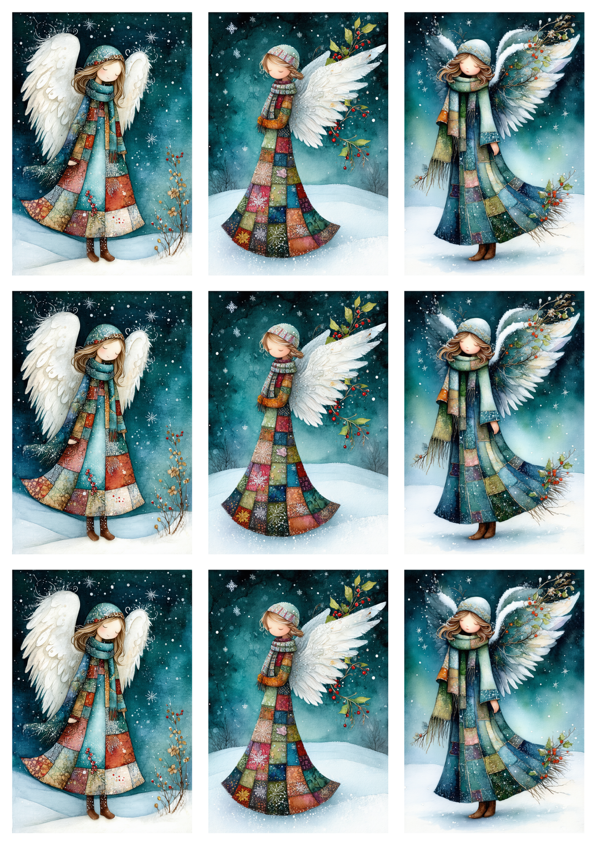 Sticker Sheet / Greeting Card – Patchwork Winter Angel Collage Cat. No. 10001