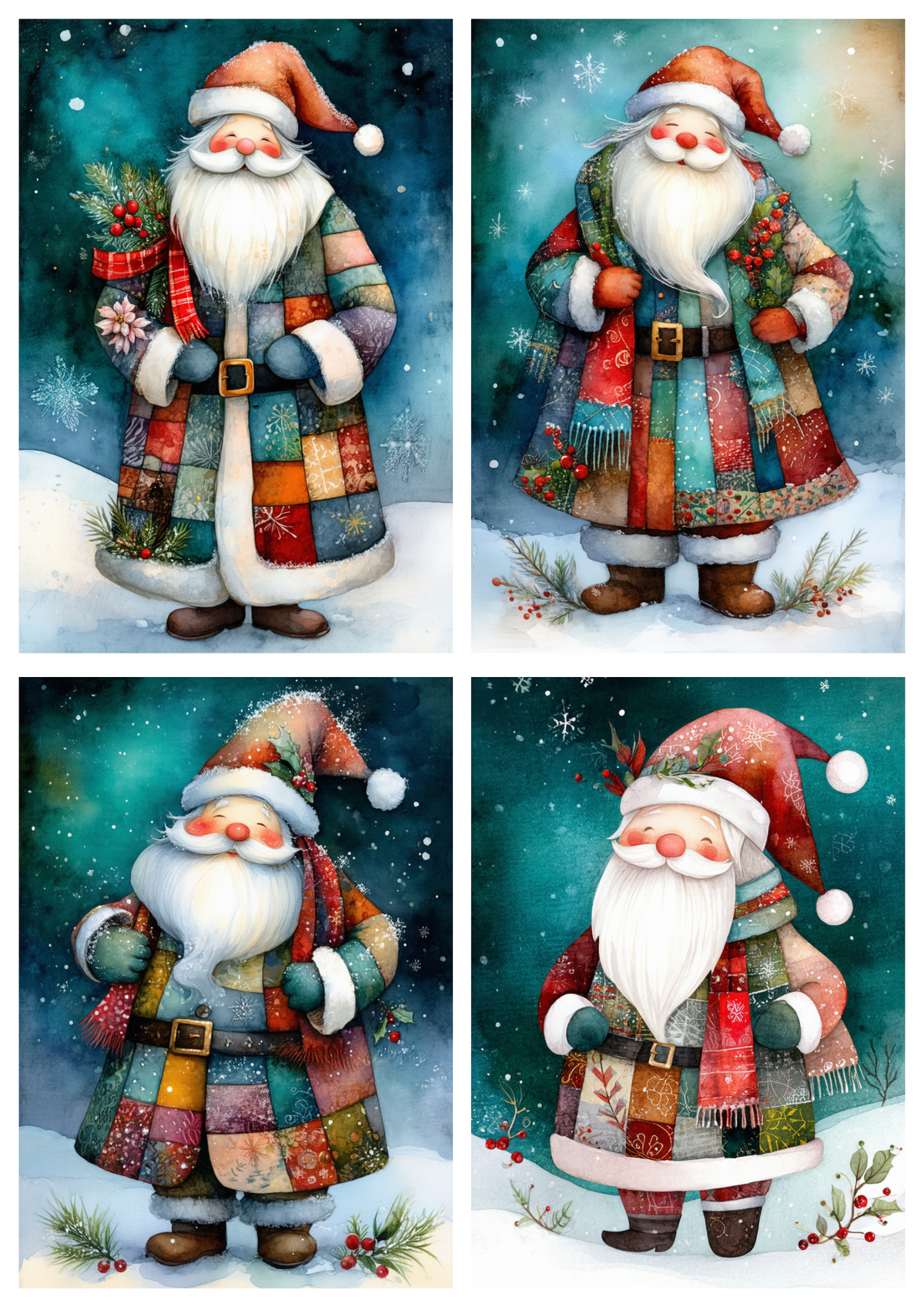 Sticker Sheet / Greeting Card – Patchwork Santa Collage Cat. No. 10029