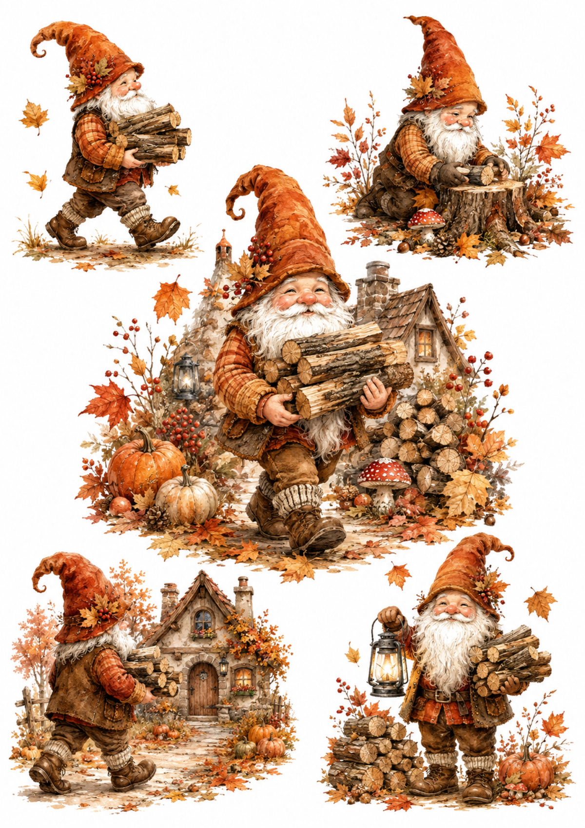 Sticker Sheet / Greeting Card – The Autumn Wood Gatherer Collage Cat. No. 10104