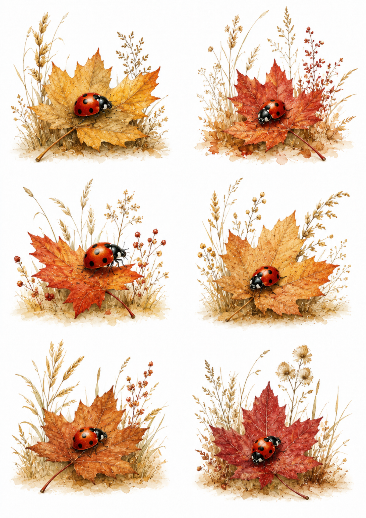 Sticker Sheet / Greeting Card – Autumn Ladybird on Leaf Collage Cat. No. 10122