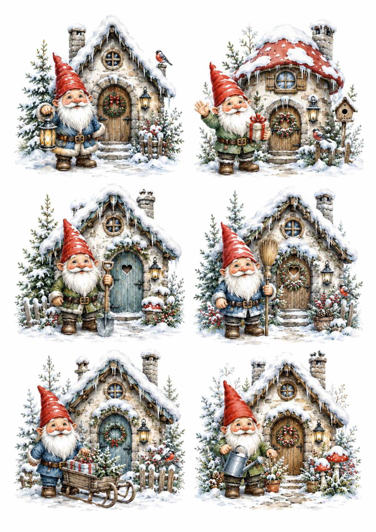 Sticker Sheet / Greeting Card – Little Gnome's Christmas House Collage Cat. No. 10175