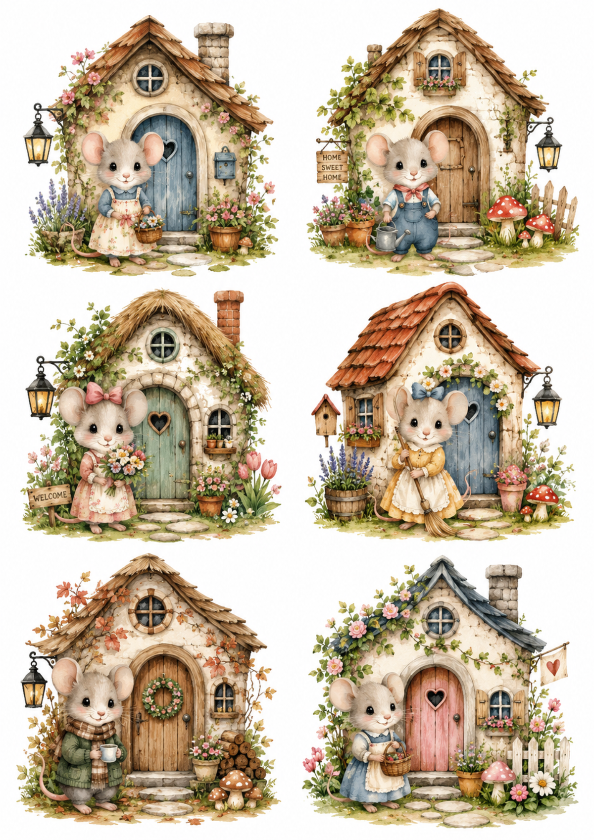 Sticker Sheet / Greeting Card – Little Mouse House Collage Cat. No. 10176