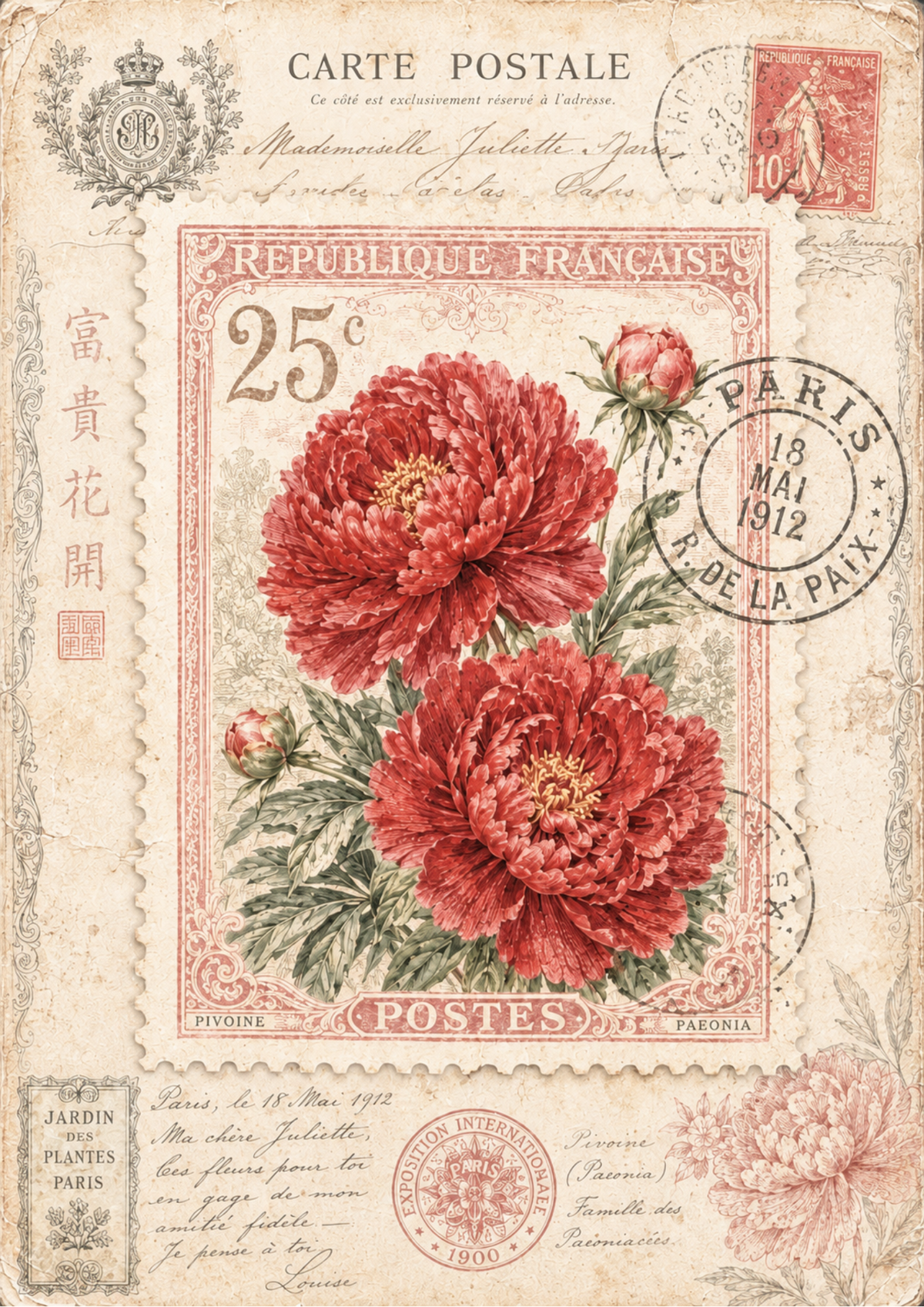 Sticker Sheet / Greeting Card – Red Peony Stamp Full Cat. No. 10196