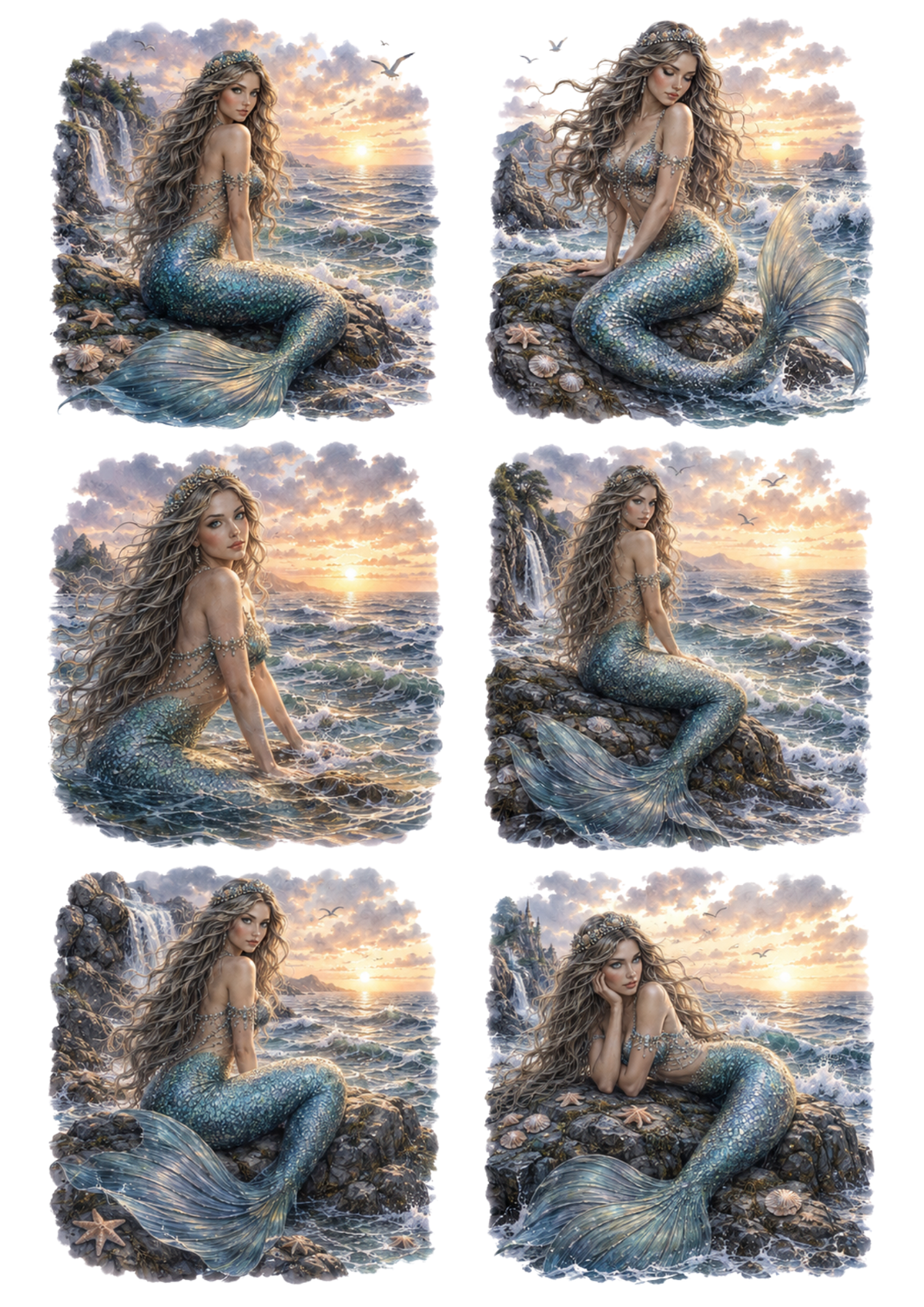 Sticker Sheet / Greeting Card – Beautiful Mermaid Sunset Collage Cat. No. 10309