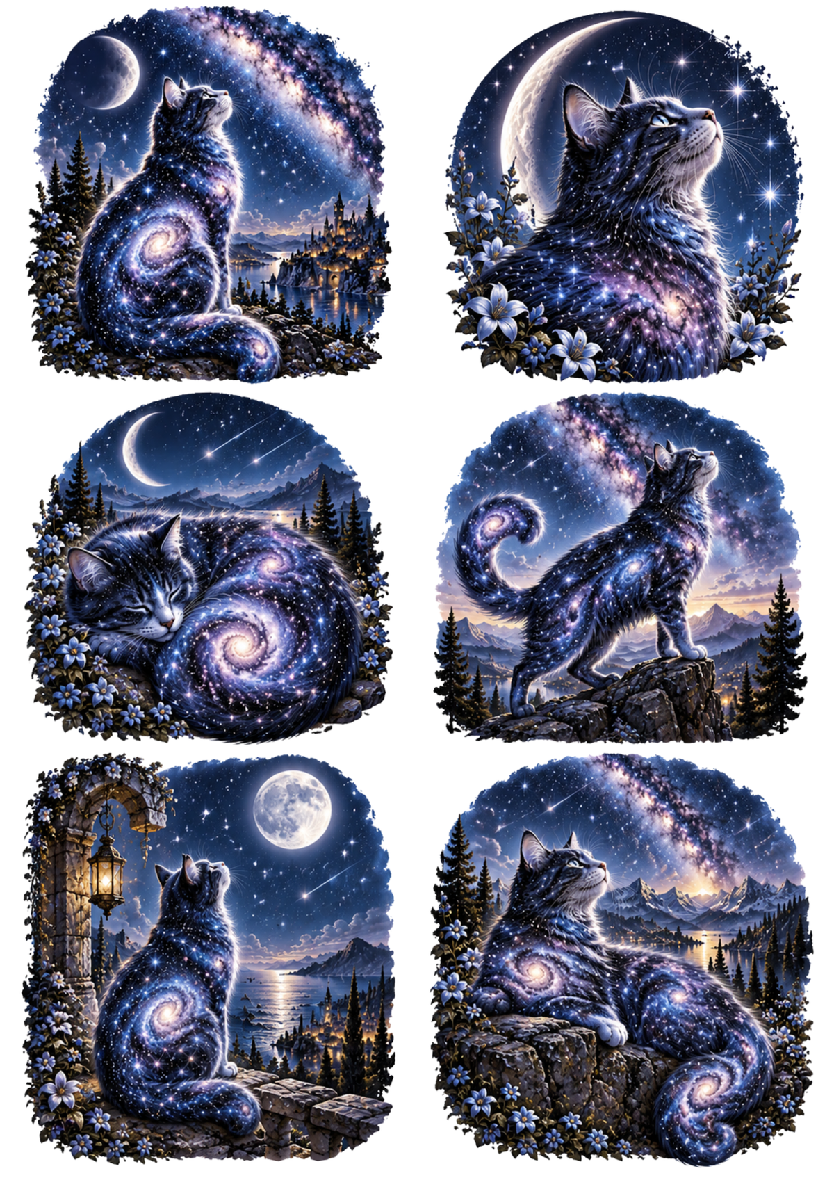 Sticker Sheet / Greeting Card – Galactic Cat Collage Cat. No 10463