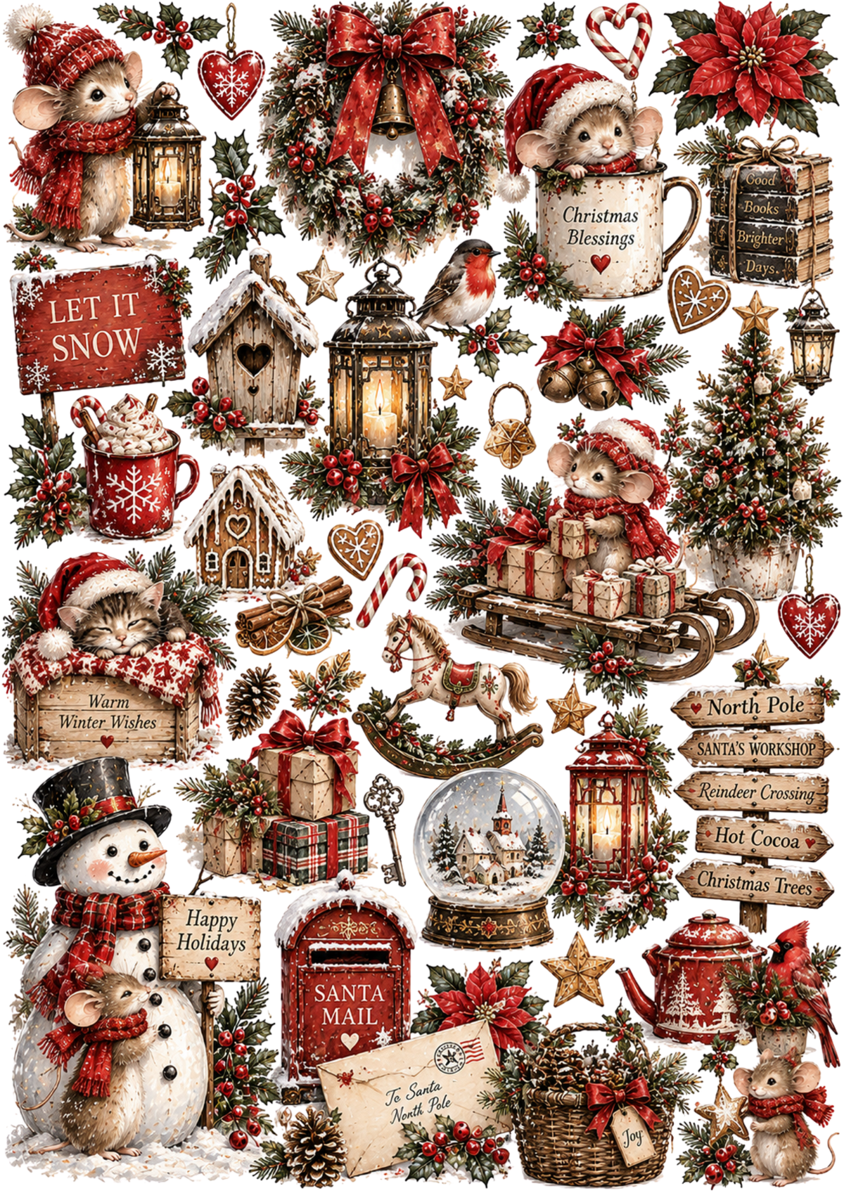 Sticker Sheet / Greeting Card – Vintage Christmas Wonderland Collage Cat. No 10622