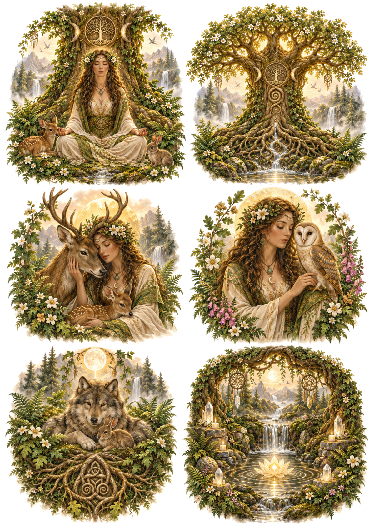 Sticker Sheet / Greeting Card – Mystical Forest Priestess Vignettes Collage Cat. No 10738