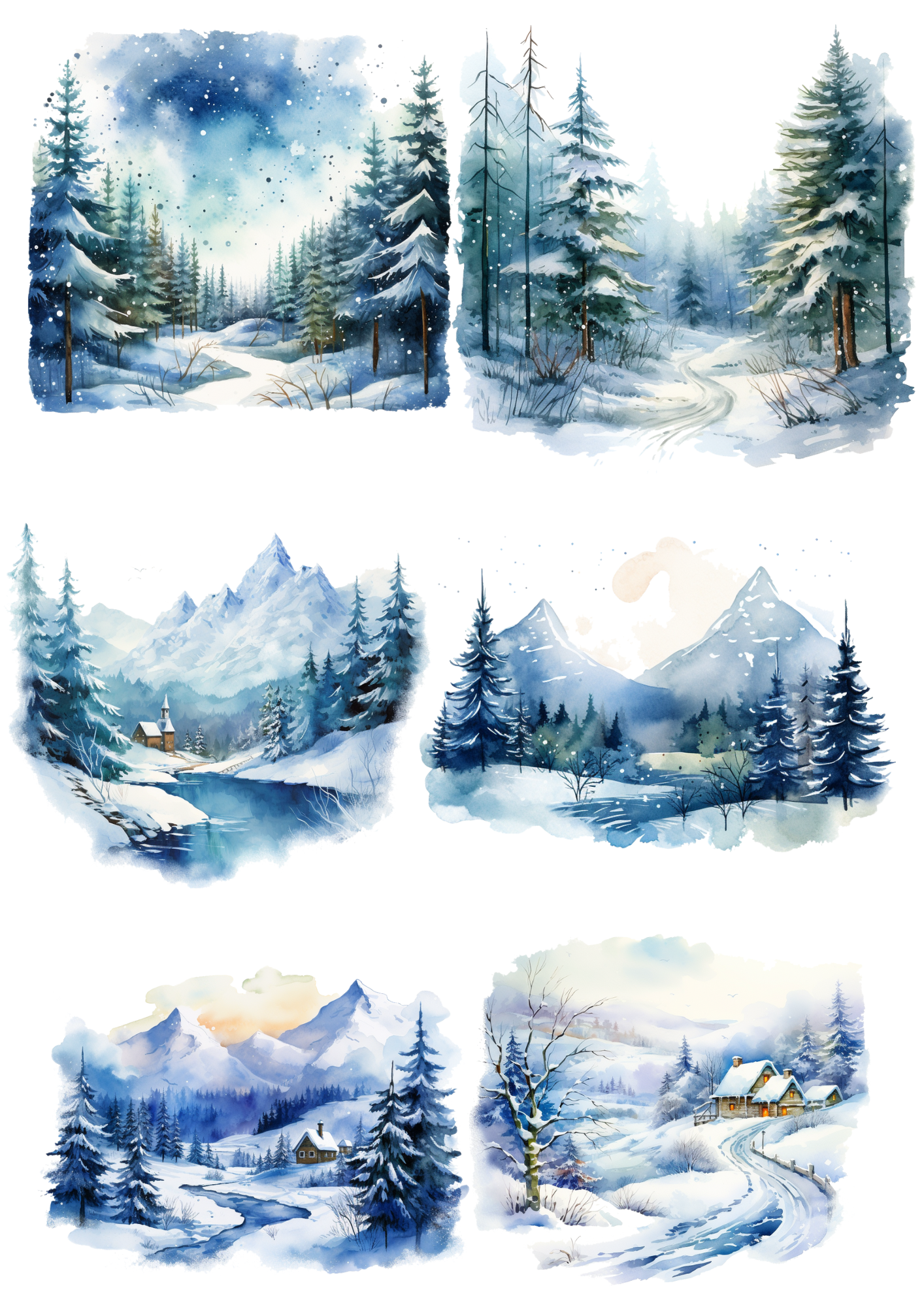 Sticker Sheet / Greeting Card – Winter Landscapes Collage Cat No. 4008