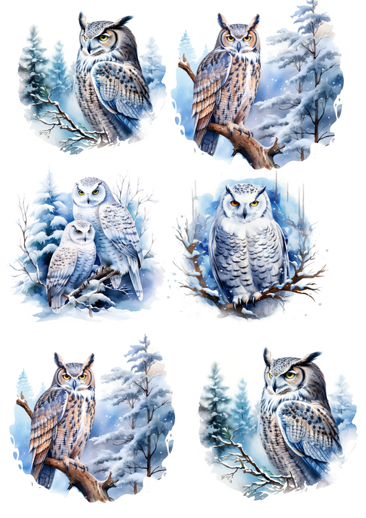 Sticker Sheet – Owls in Winter Collage Cat. No. 4010