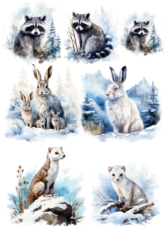 Sticker Sheet – Various Animals in Winter Collage Cat No. 4013