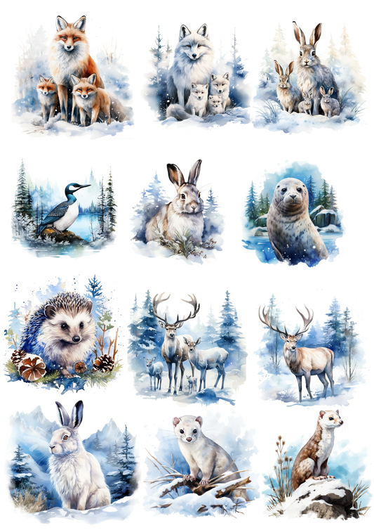 Sticker Sheet – Various Animals in Winter Collage Cat No. 4014