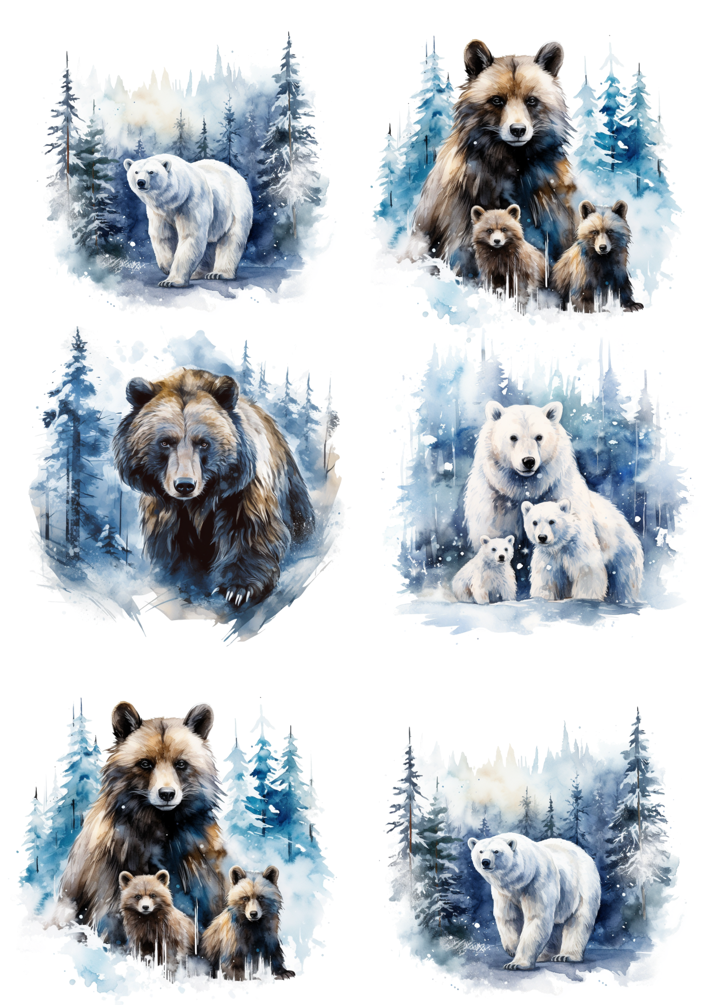 Sticker Sheet / Greeting Card – Bears in Winter Collage Cat No. 4015