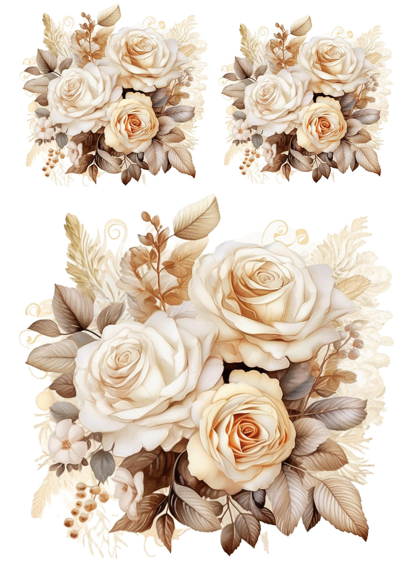 Sticker Sheet / Greeting Card – Bouquet of Vintage Roses Collage Cat No. 4016