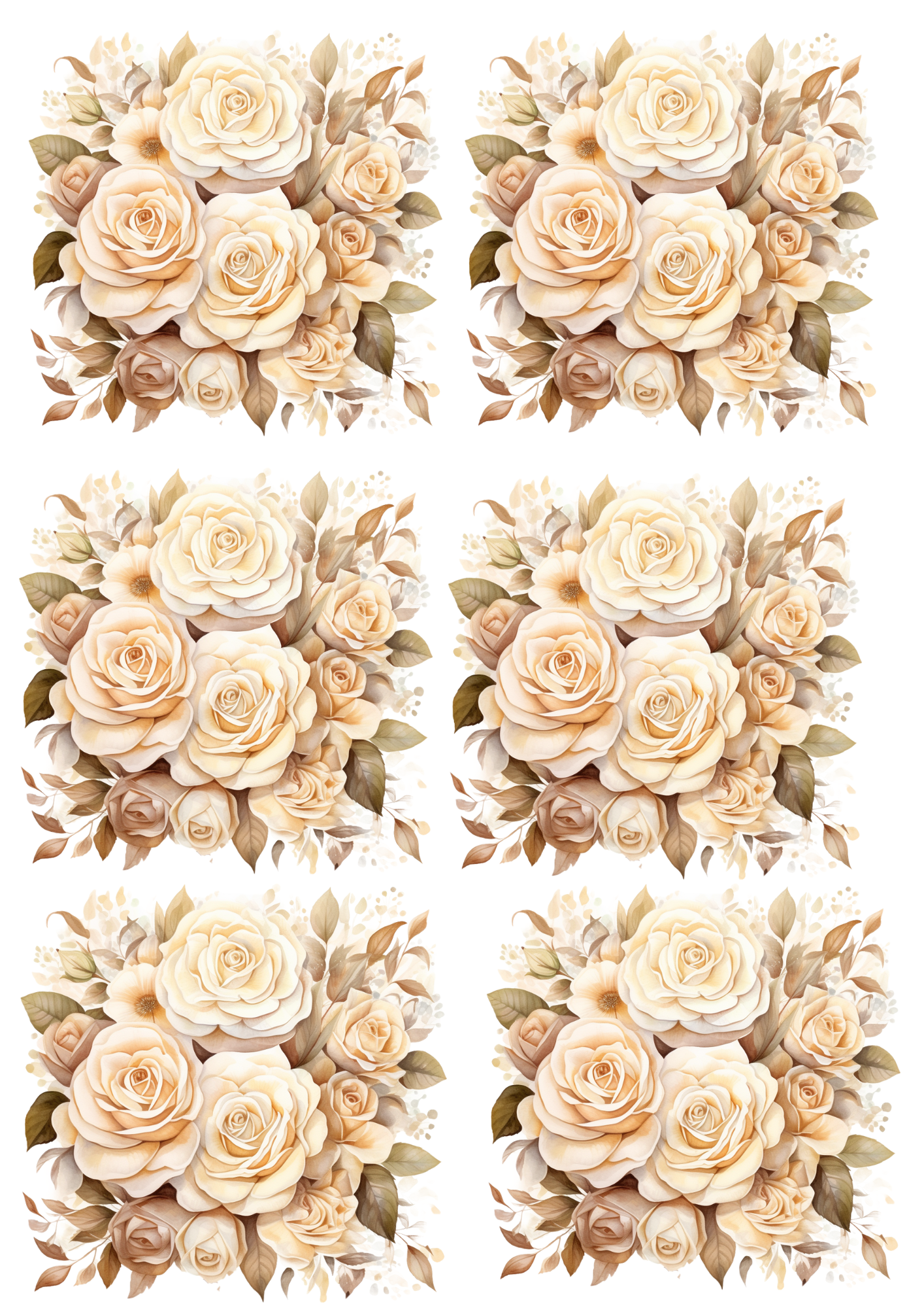 Sticker Sheet / Greeting Card – Bouquet of Vintage Roses Collage Cat No. 4017