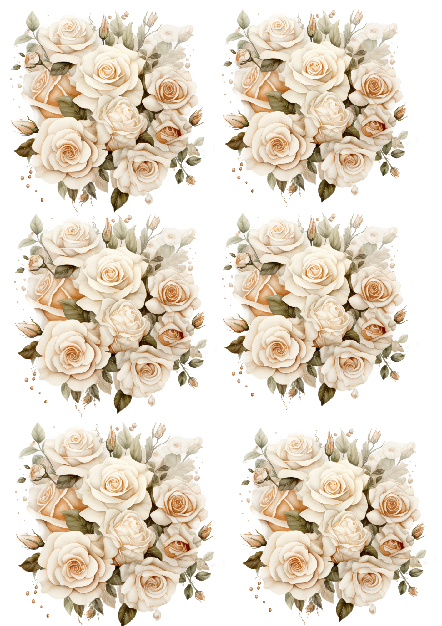 Sticker Sheet / Greeting Card – Bouquet of Vintage Roses Collage Cat No. 4018