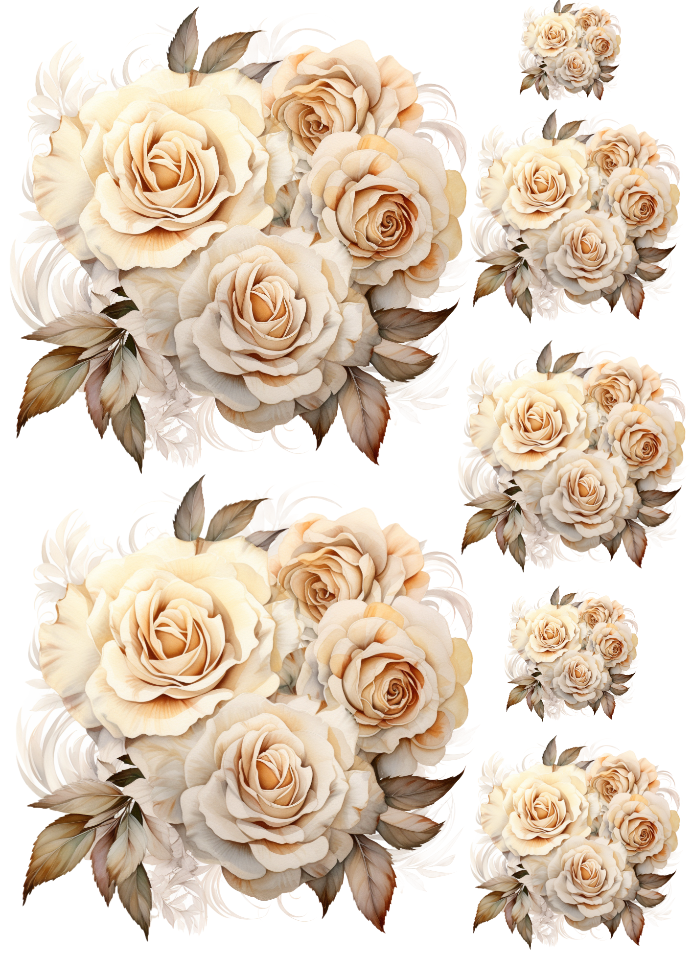 Sticker Sheet / Greeting Card – Bouquet of Vintage Roses Collage Cat No. 4019