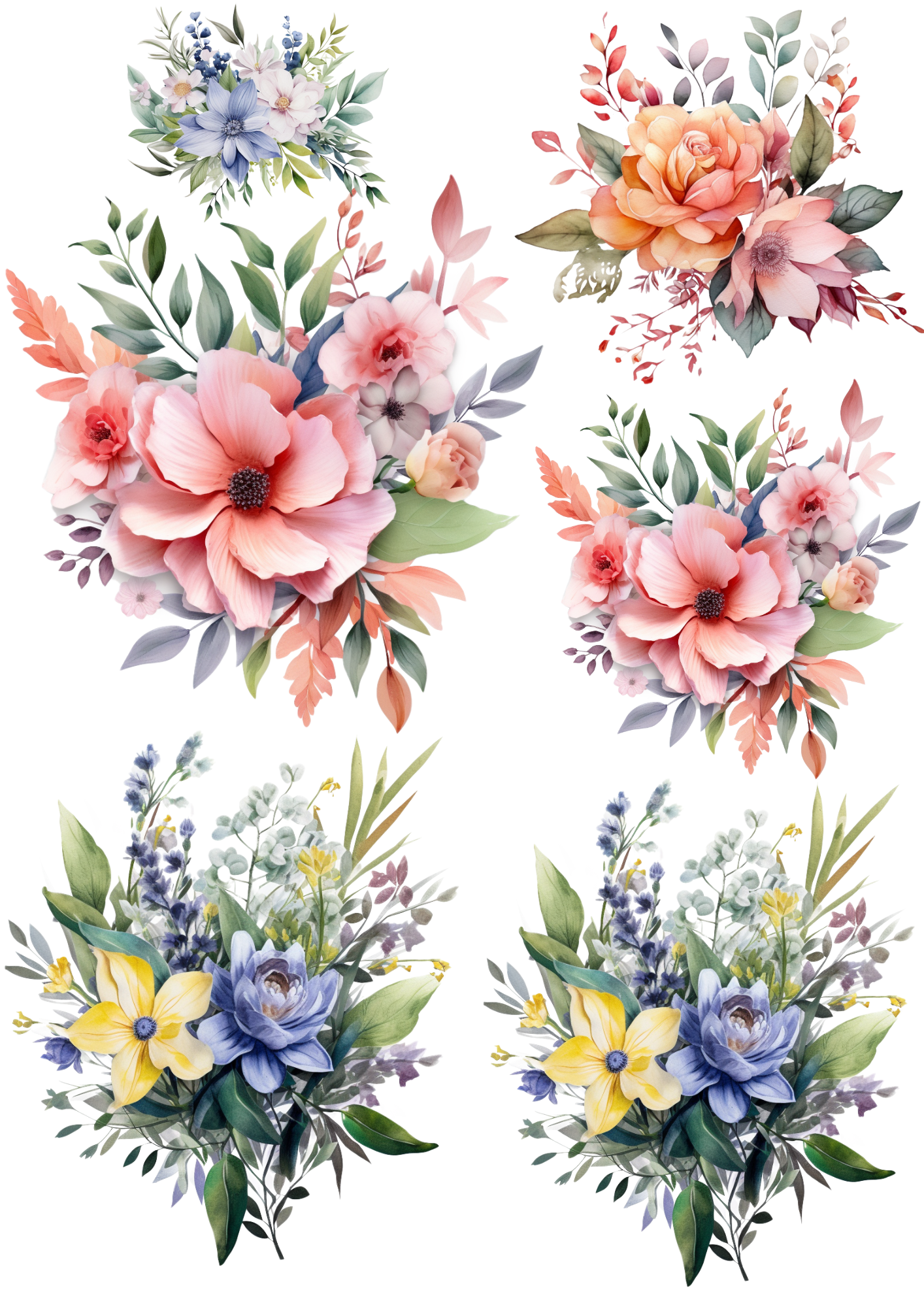 Sticker Sheet / Greeting Card – Bouquets of Various Flowers Collage Cat No. 4021