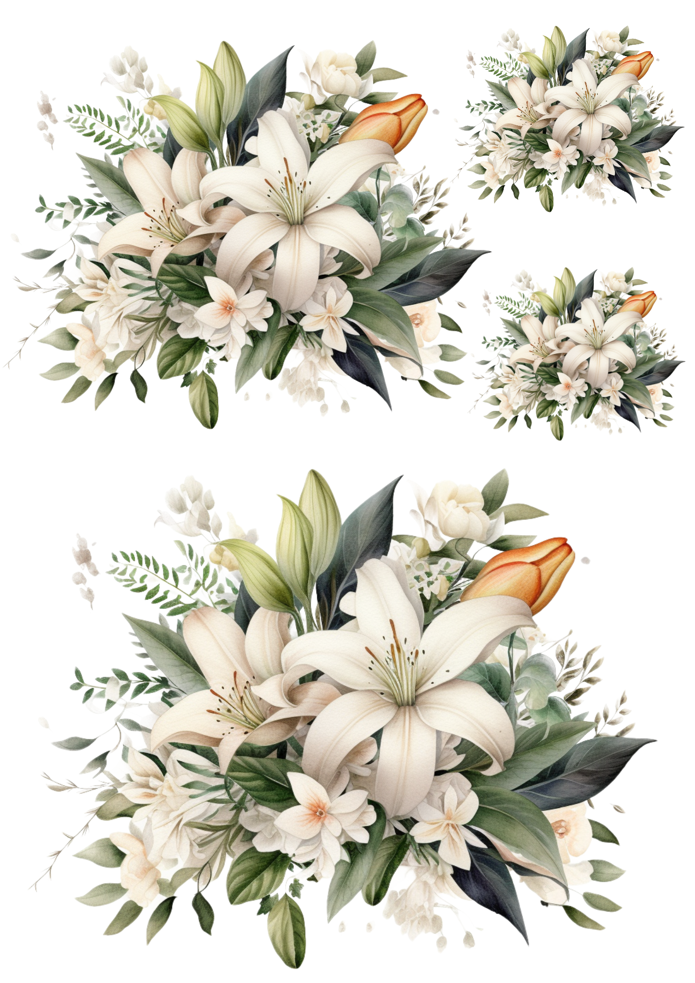 Sticker Sheet / Greeting Card – Bouquets of Lilies Collage Cat No. 4022