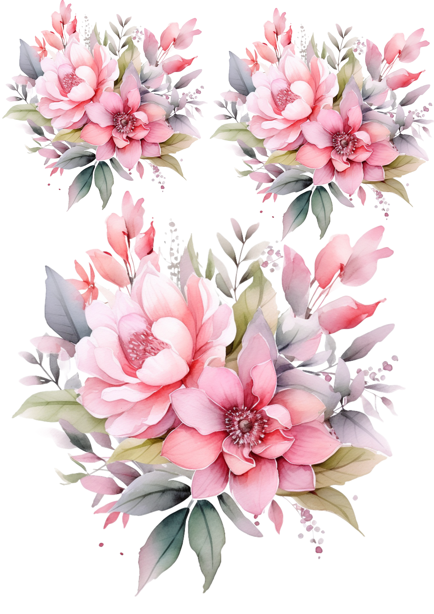 Sticker Sheet / Greeting Card – Bouquets of Pink Flowers Collage Cat No. 4023