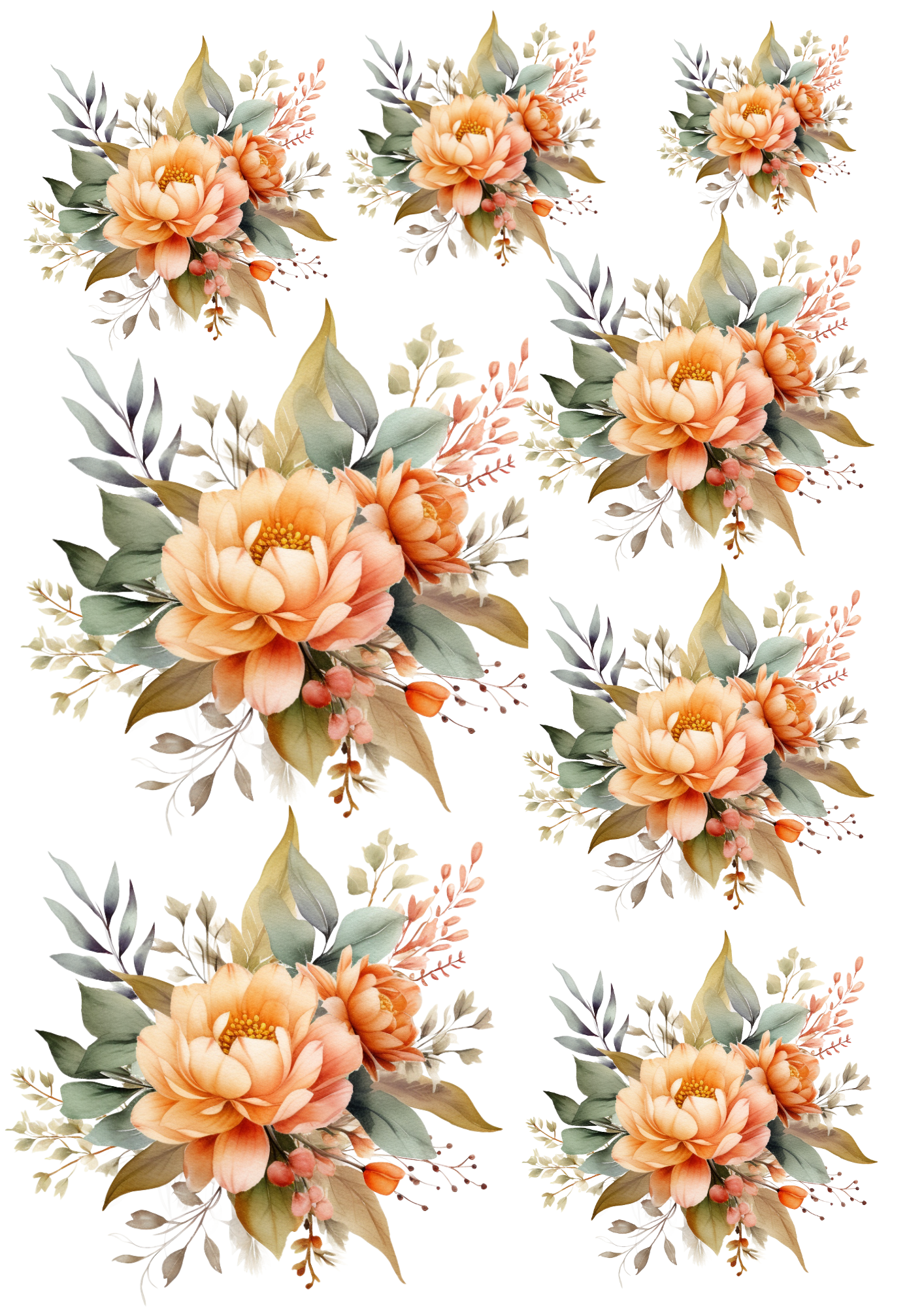 Sticker Sheet / Greeting Card – Bouquets of Orange Flowers Collage Cat No. 4024