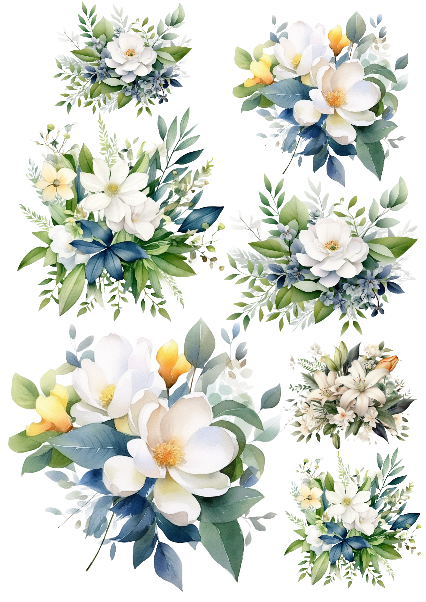 Sticker Sheet / Greeting Card – Bouquets of White Flowers Collage Cat No. 4025