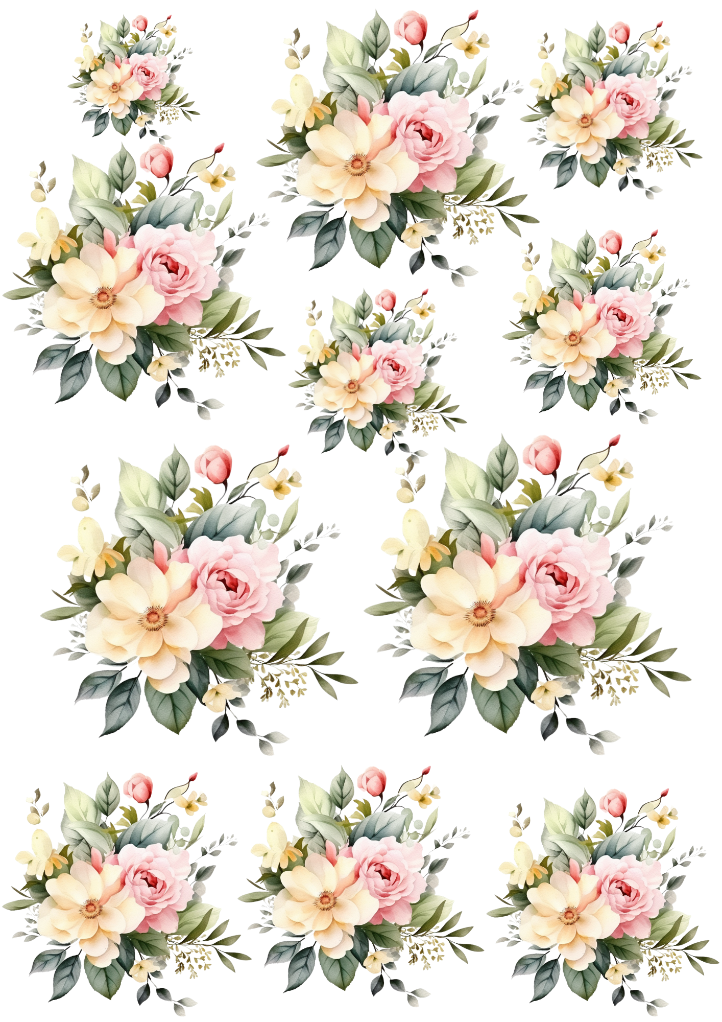 Sticker Sheet / Greeting Card – Bouquets of Colurfull Flowers Collage Cat No. 4028