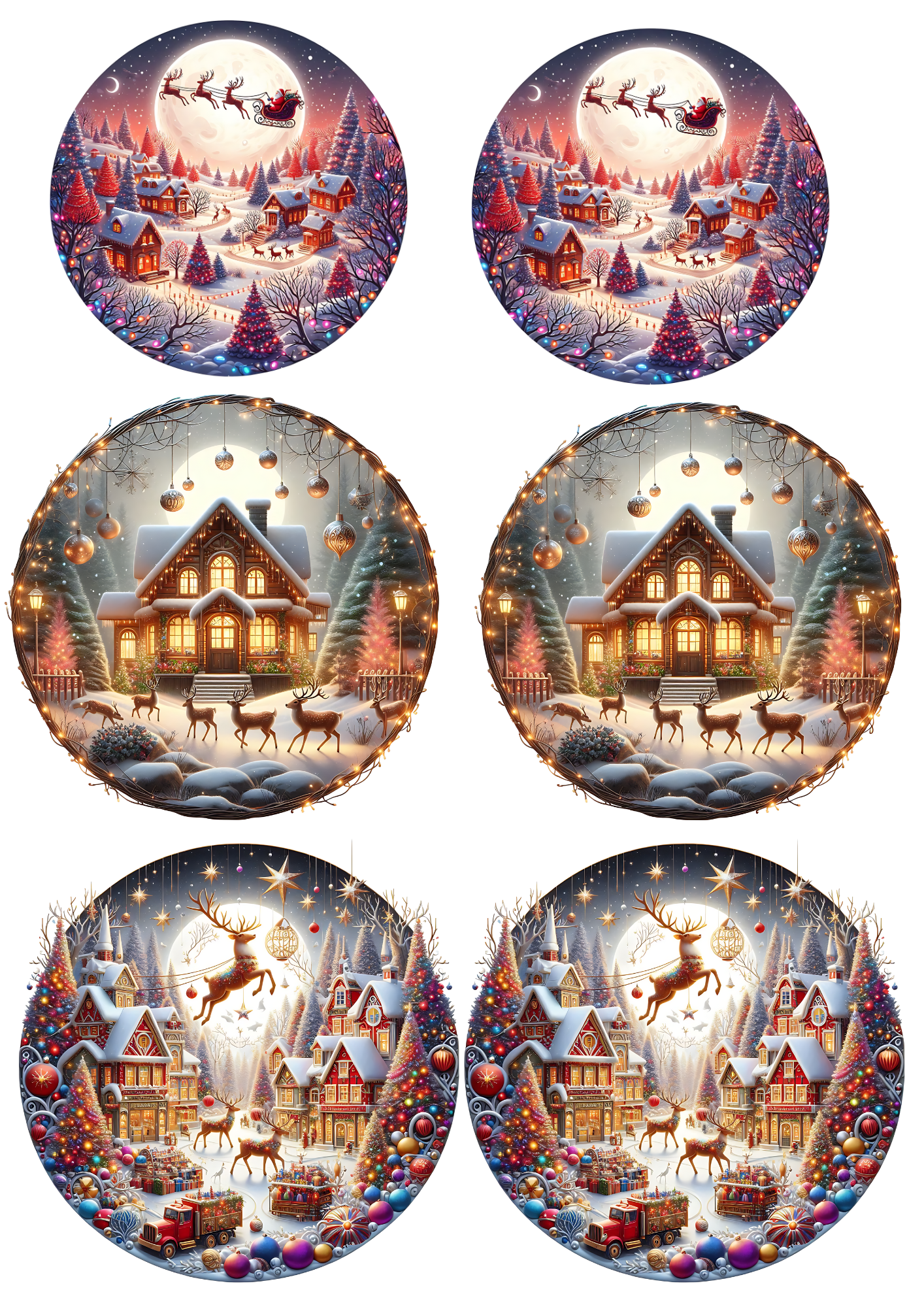 Sticker Sheet / Greeting Card – Christmas Scenes in Circles Collage Cat No. 4029