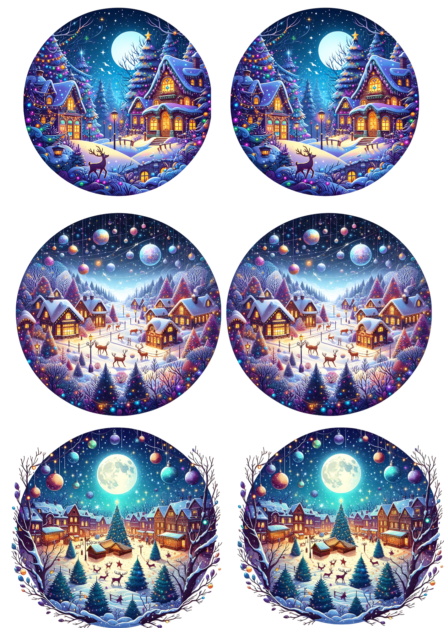 Sticker Sheet / Greeting Card – Christmas Scenes in Circles Collage Cat No. 4030