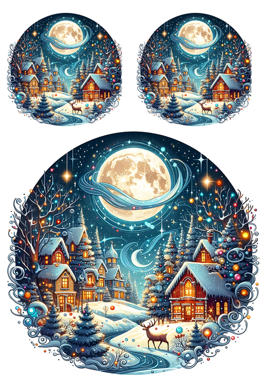 Sticker Sheet – Moon Over the Village in Circles Collage Cat No. 4034