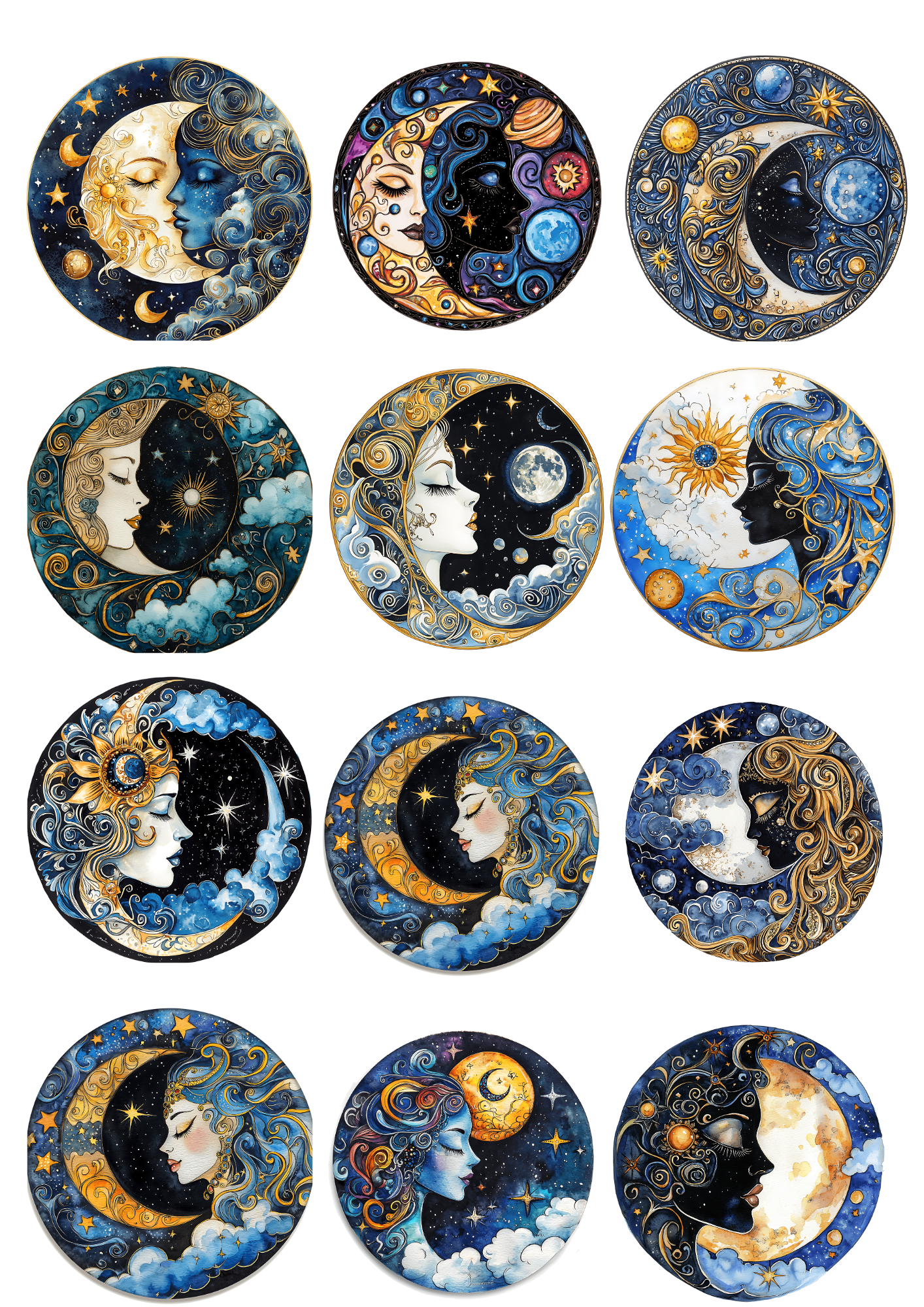 Sticker Sheet / Greeting Card – Mystical Moon Ovals Collage Cat No. 4036