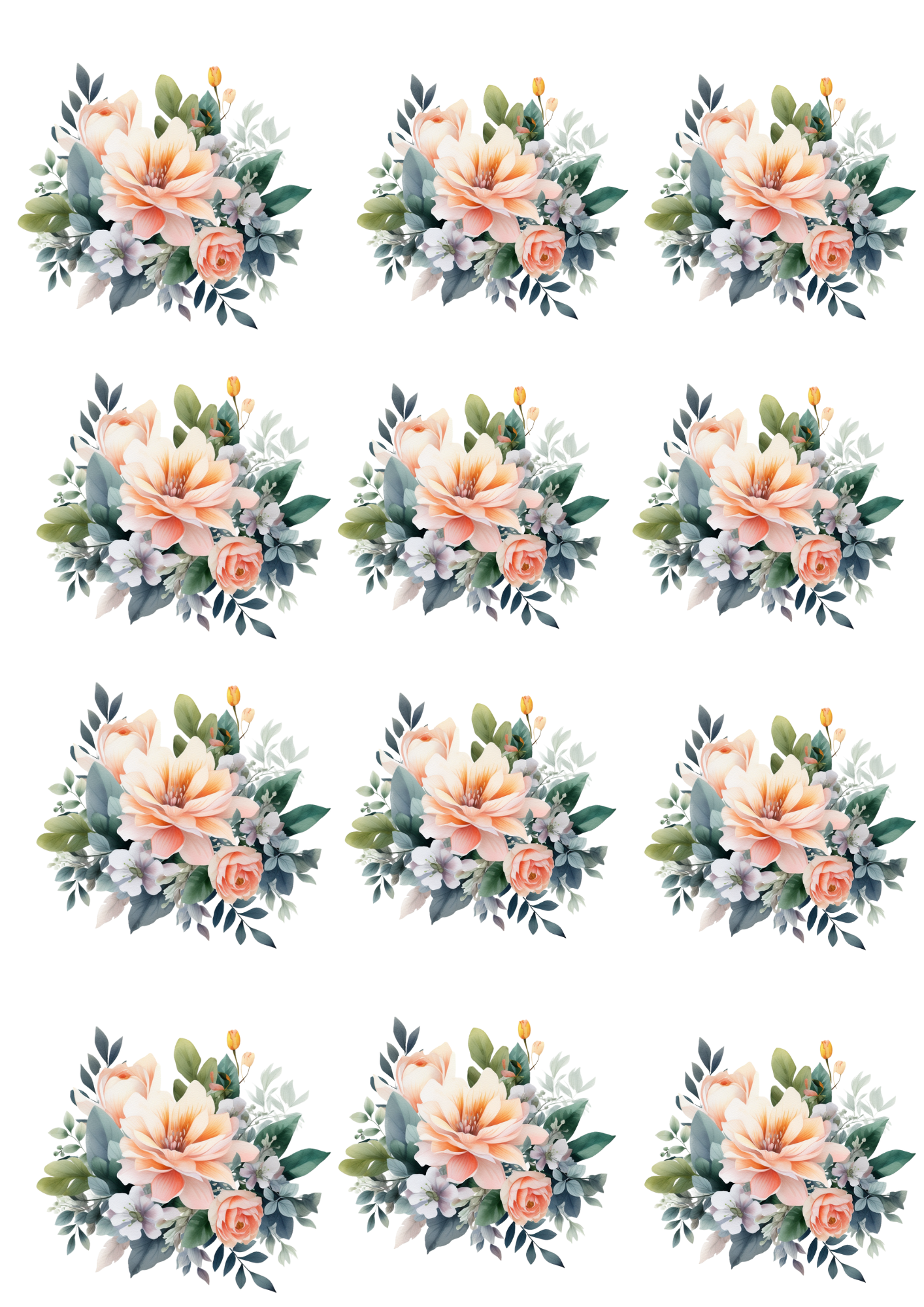 Sticker Sheet / Greeting Card – Flower Bouquet Collage Cat No. 4038