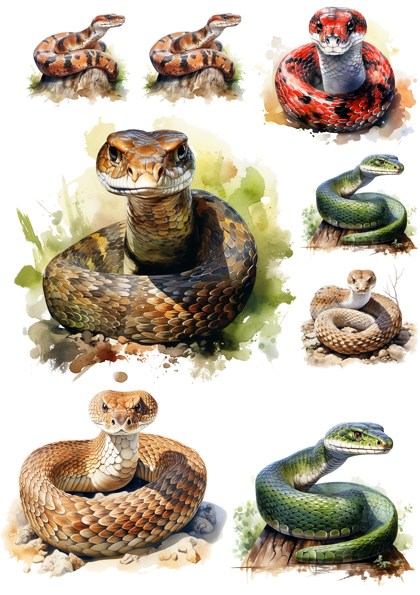 Sticker Sheet / Greeting Card – Snakes Collage Cat No. 4039