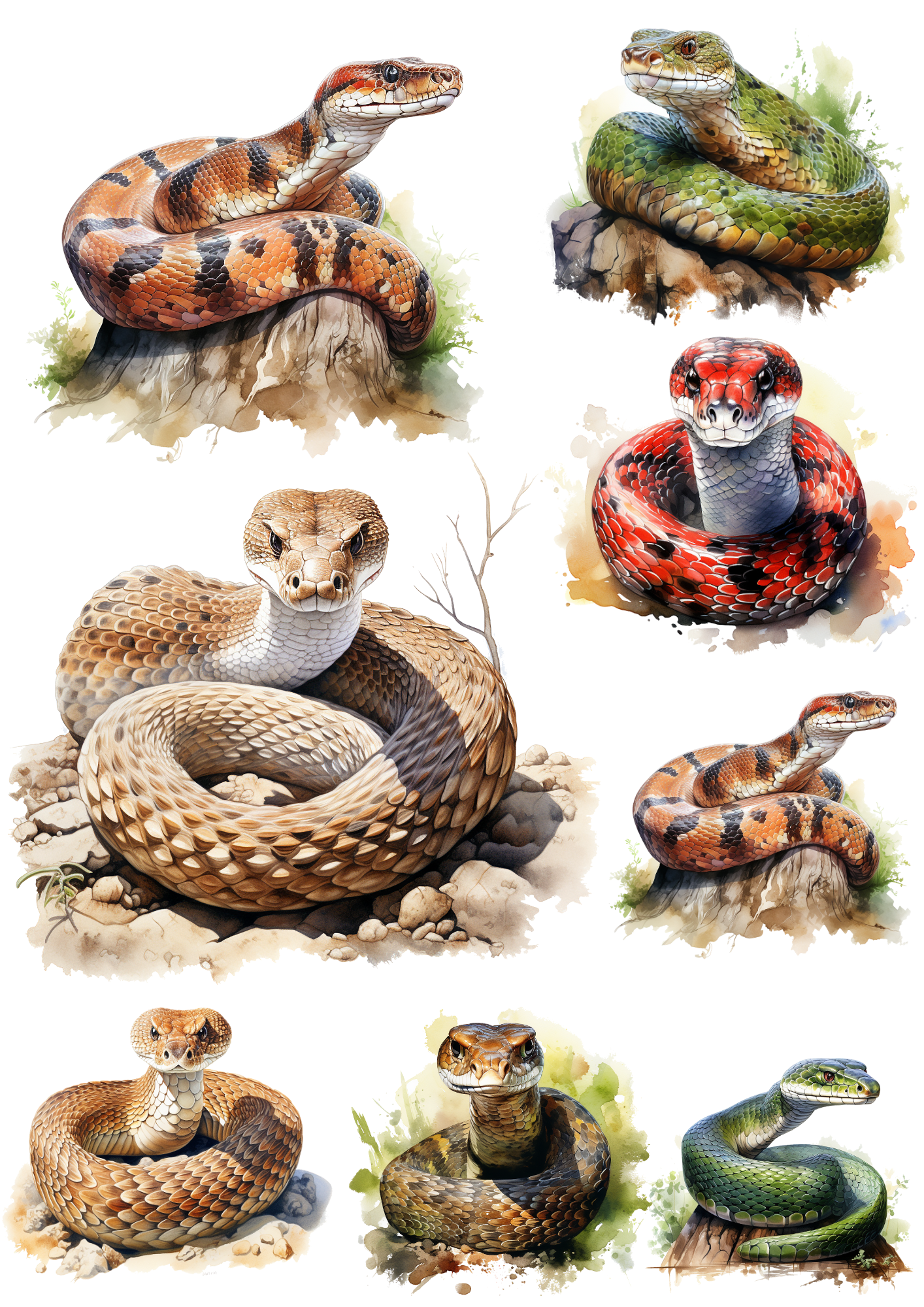 Sticker Sheet / Greeting Card – Snakes Collage Cat No. 4040