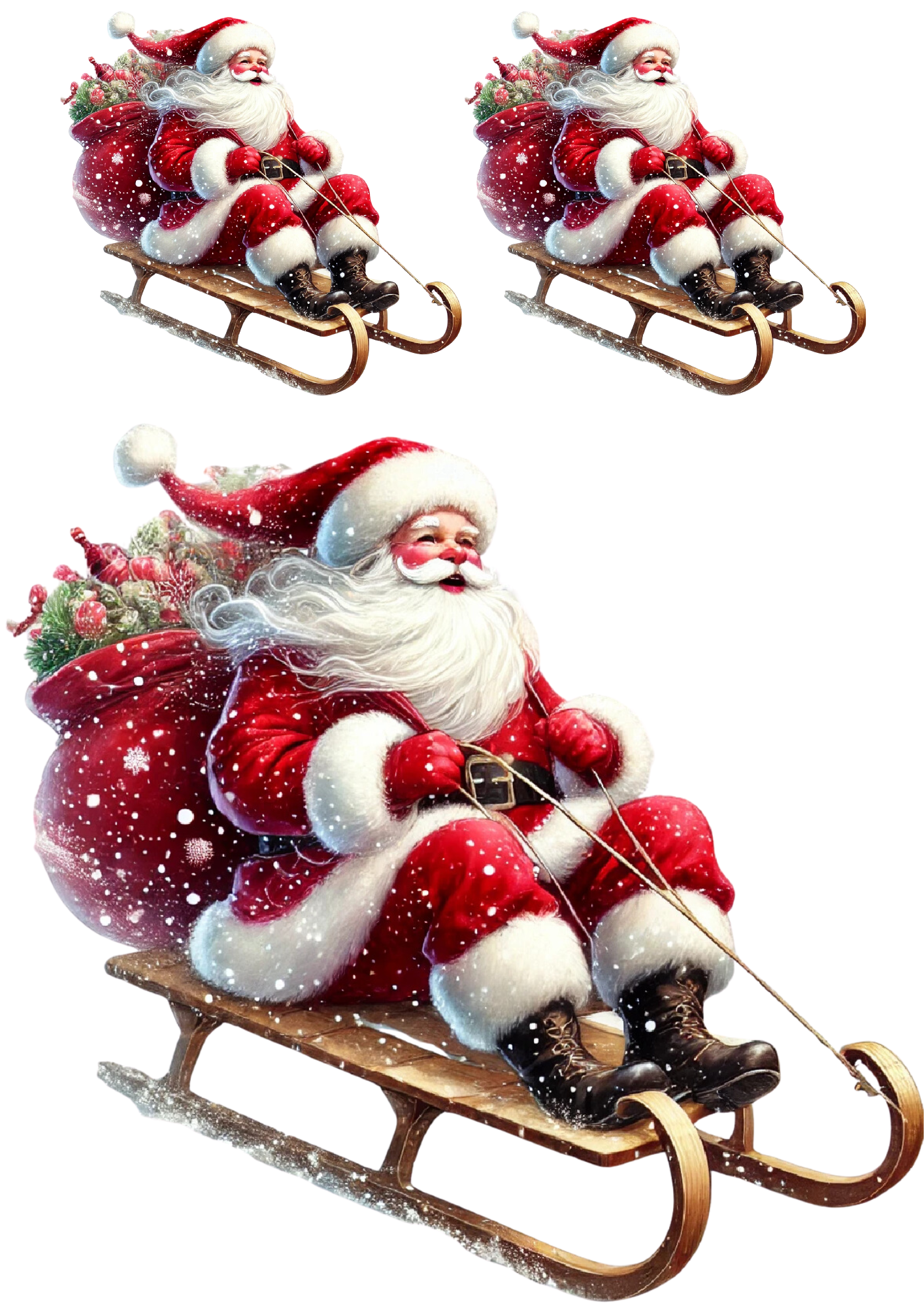 Sticker Sheet / Greeting Card – Santa Claus on the Sleigh Collage Cat No. 4046