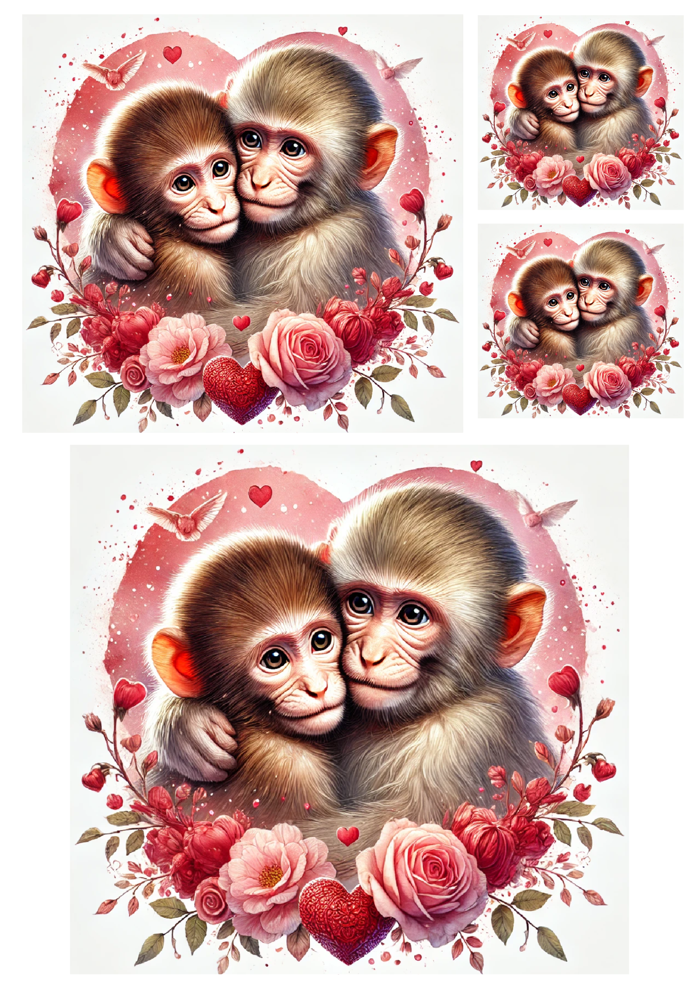 Sticker Sheet / Greeting Card – Monkeys in Love Collage Cat No. 4051
