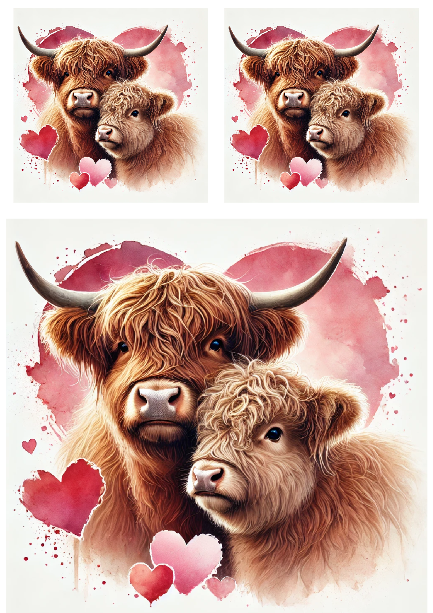 Sticker Sheet / Greeting Card – Highland Cows in Love Collage Cat No. 4052