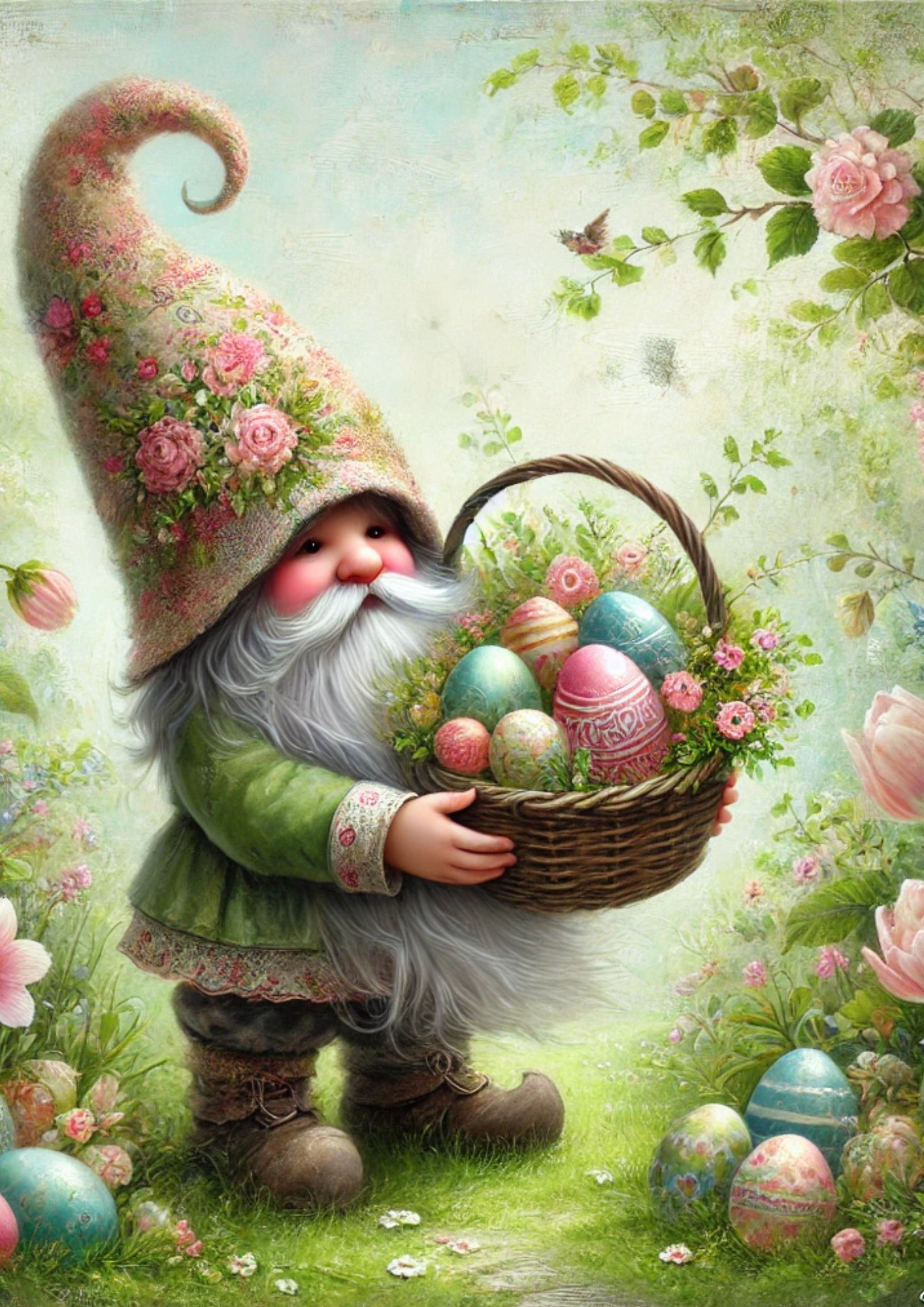 Sticker Sheet / Greeting Card – Leprechaun With Easter Basket Full Cat No. 4053