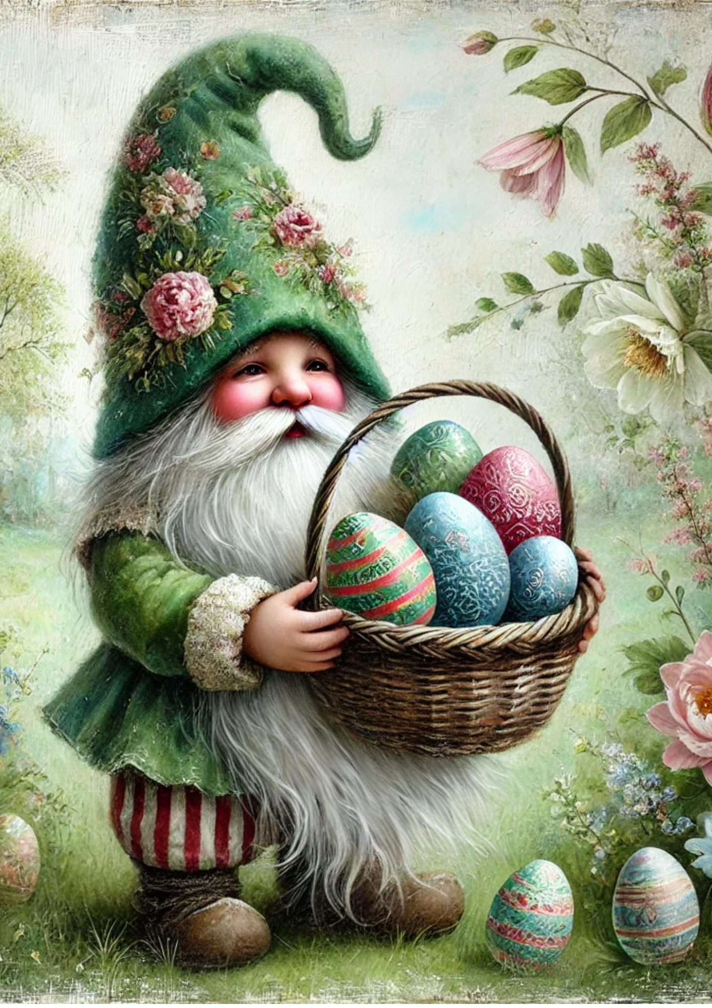 Sticker Sheet / Greeting Card – Leprechaun With Easter Basket 2 Full Cat No. 4054