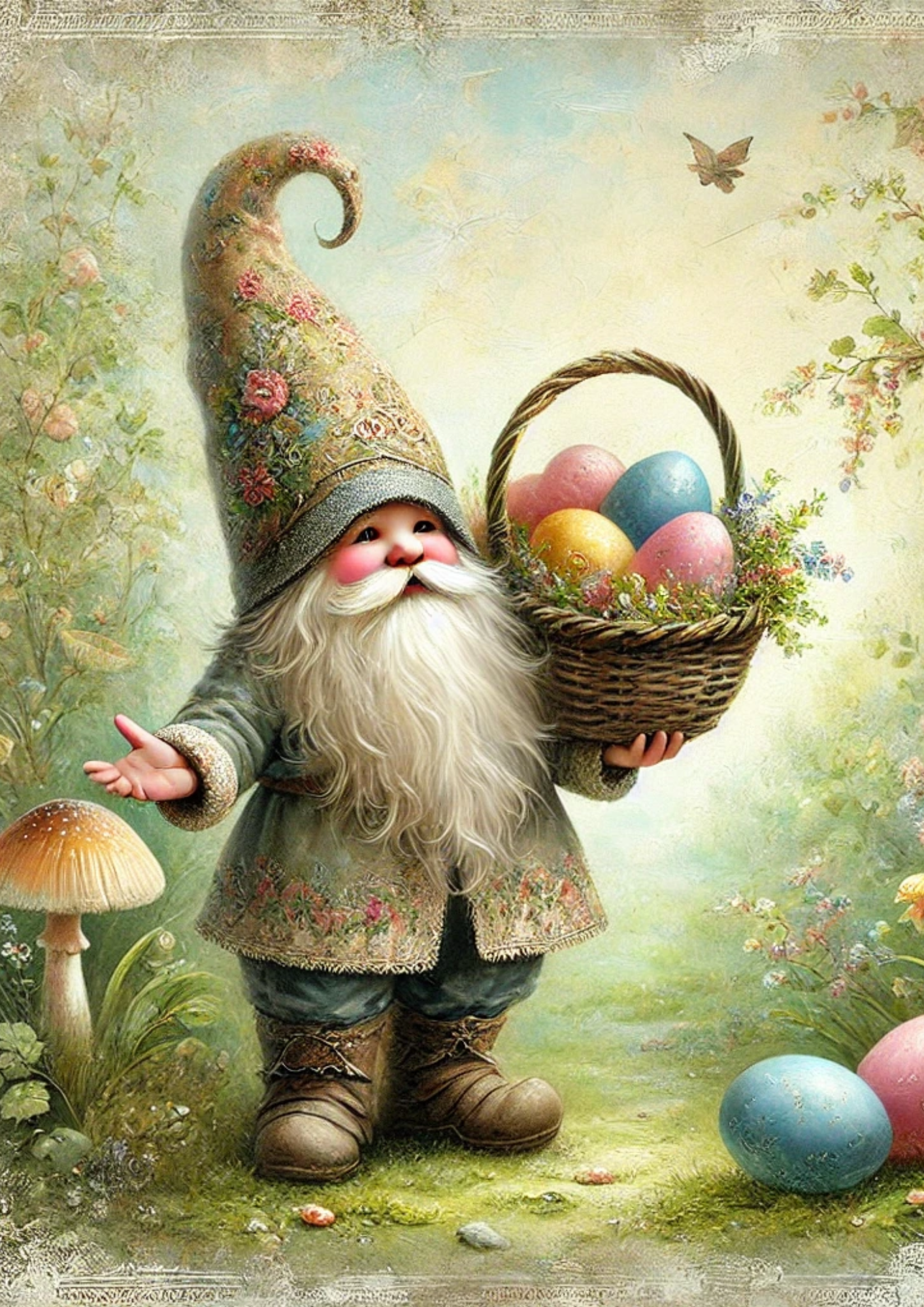 Sticker Sheet / Greeting Card – Leprechaun With Easter Basket 4 Full Cat No. 4056