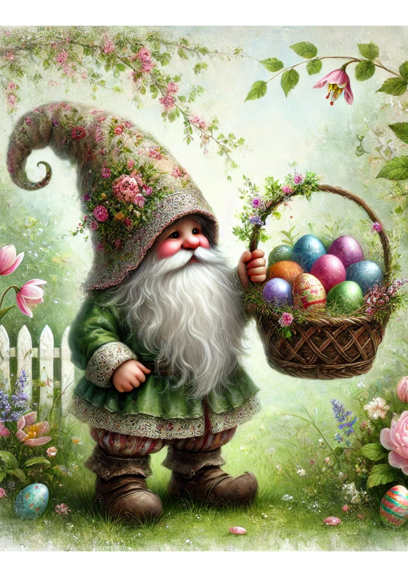 Sticker Sheet / Greeting Card – Leprechaun With Easter Basket 6 Full Cat No. 4058