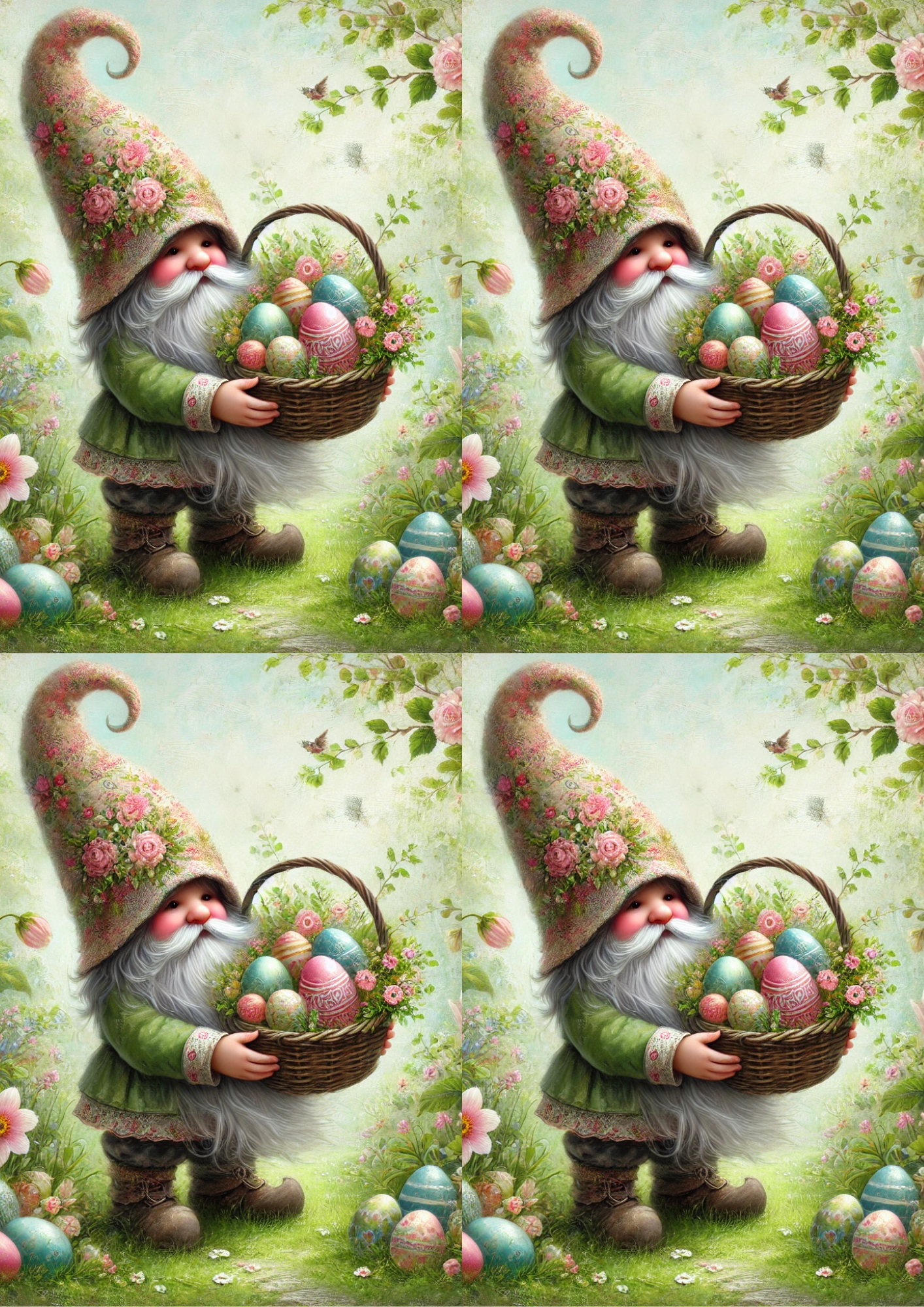 Sticker Sheet / Greeting Card – Leprechaun With Easter Basket Collage Cat No. 4059