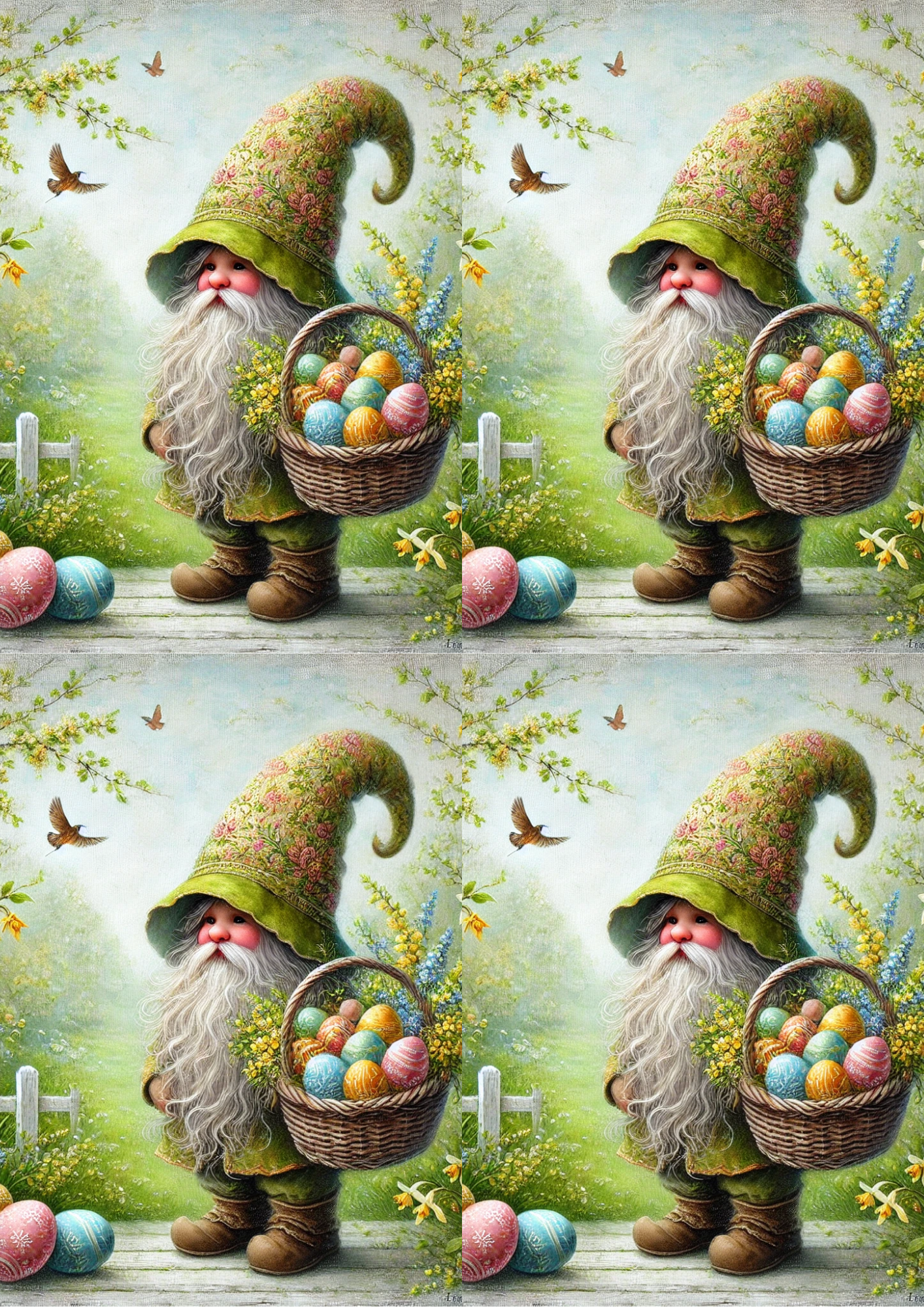 Sticker Sheet / Greeting Card – Leprechaun With Easter Basket 2 Collage Cat No. 4060