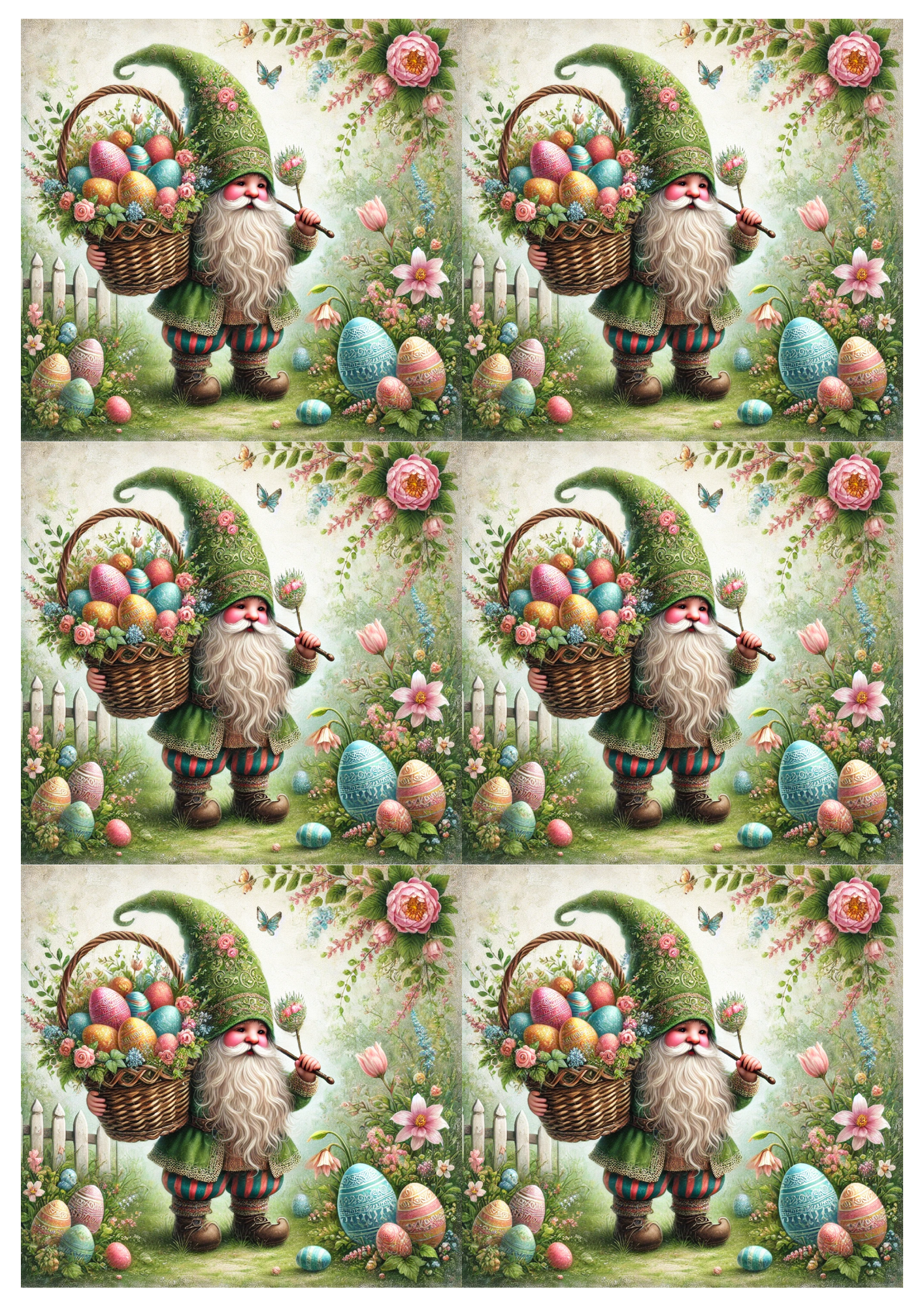 Sticker Sheet / Greeting Card – Leprechaun With Easter Basket 3 Collage Cat No. 4061