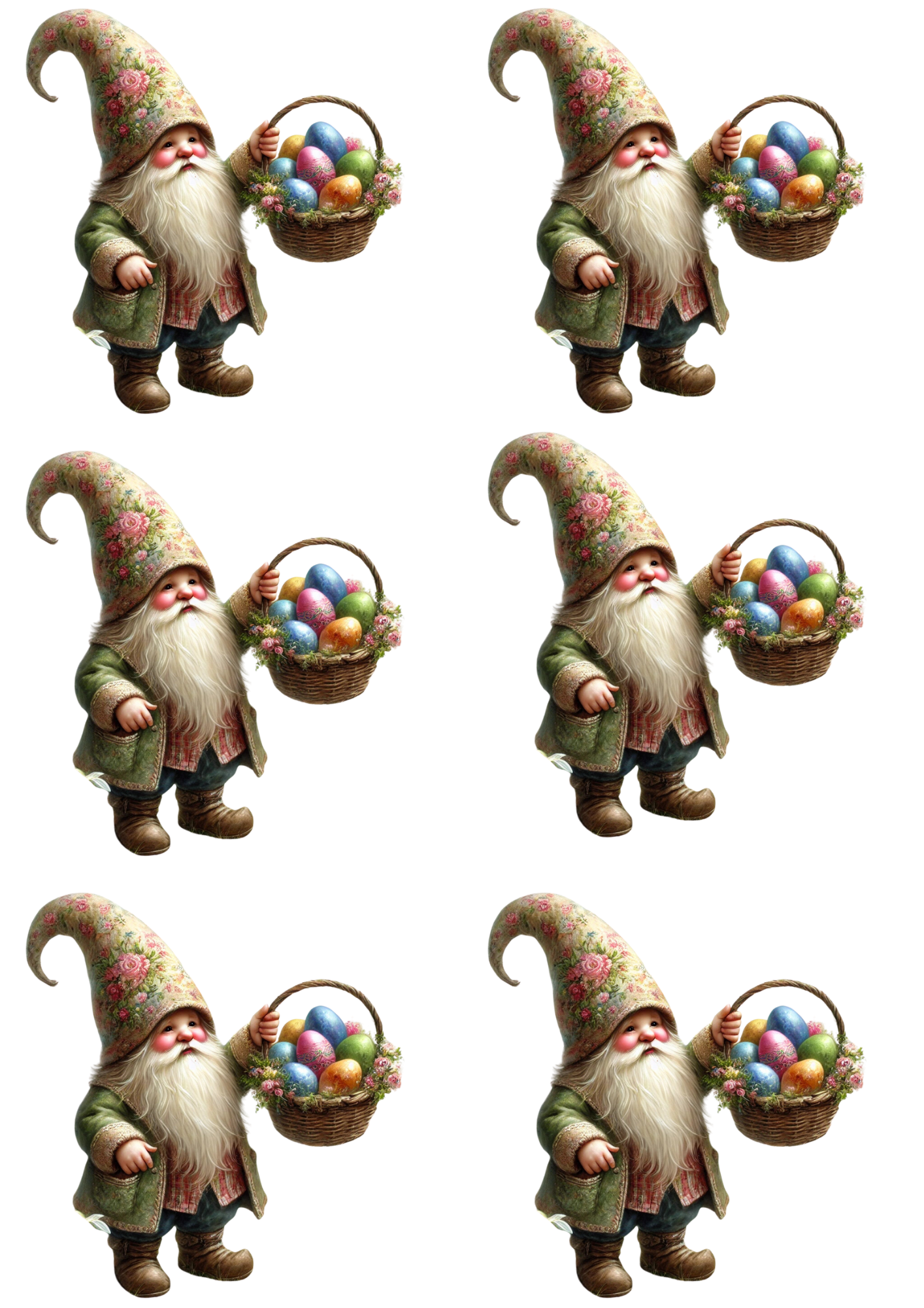 Sticker Sheet / Greeting Card – Leprechaun With Easter Basket 4 Collage Cat No. 4062