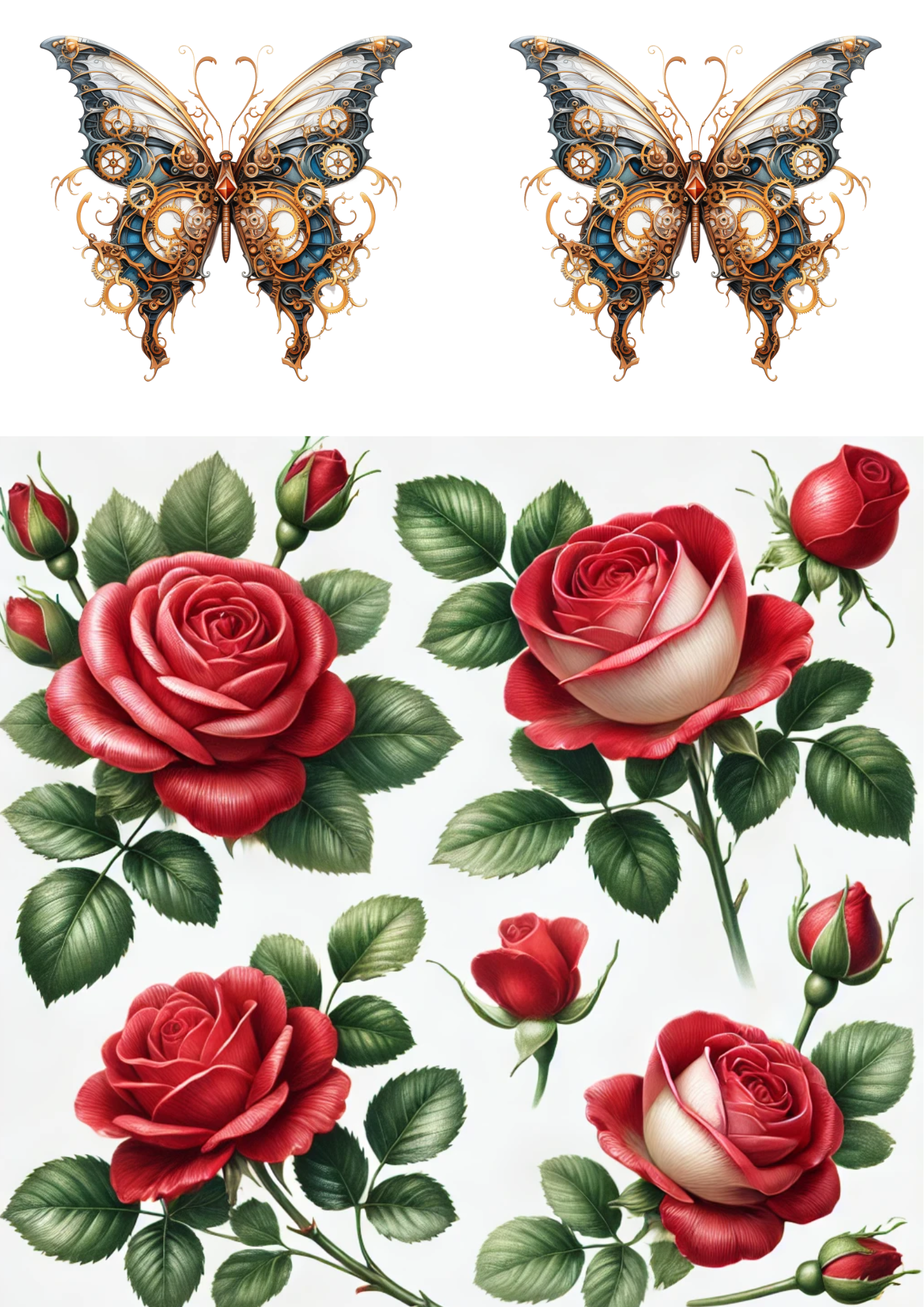 Sticker Sheet / Greeting Card – Roses and Butterflies Collage Cat No. 4066