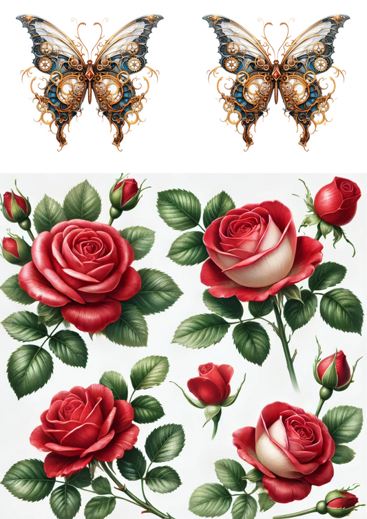 Sticker Sheet – Roses and Butterflies Collage Cat No. 4066