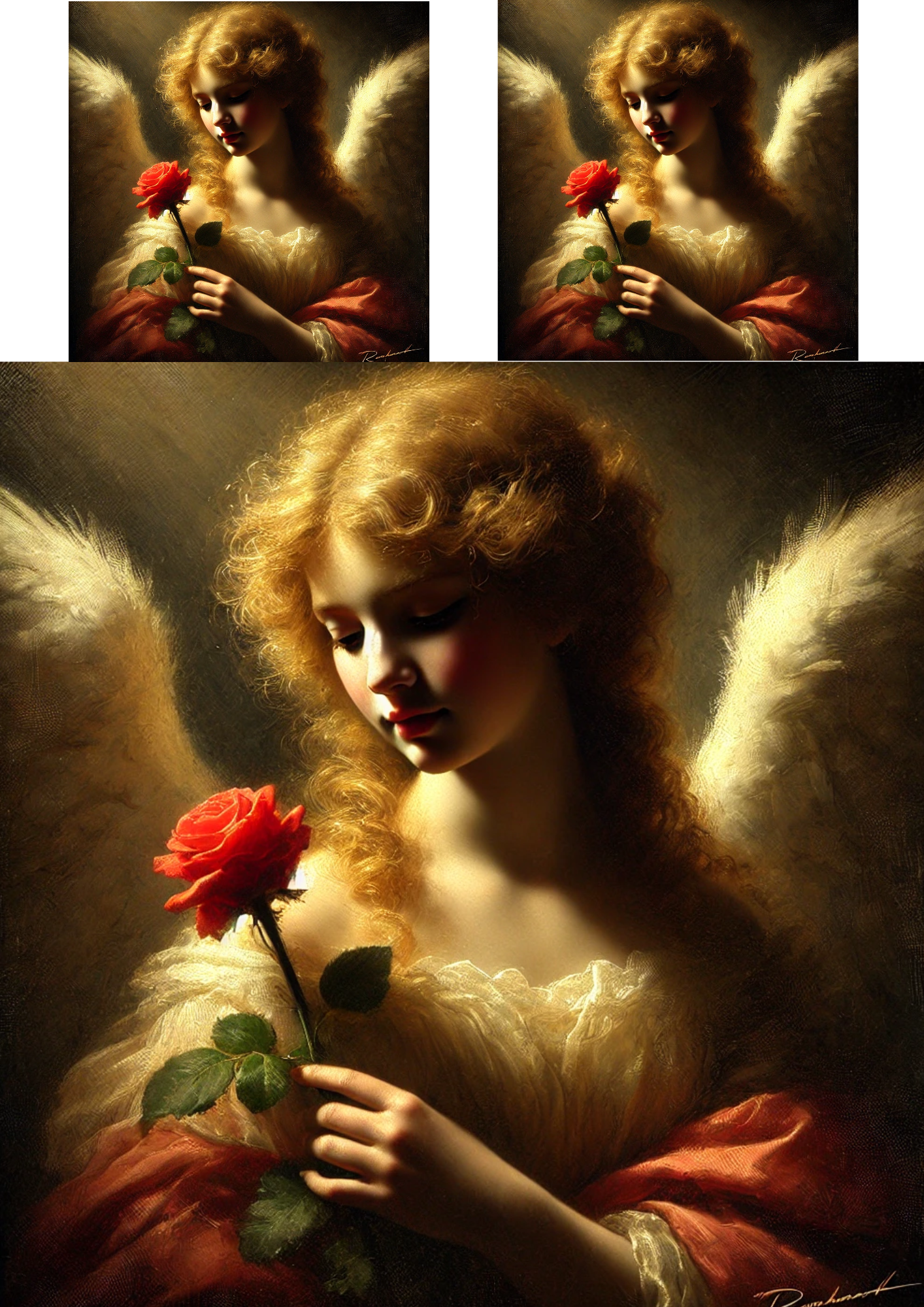 Sticker Sheet / Greeting Card – Angel Holding a Rose Collage Cat No. 4074