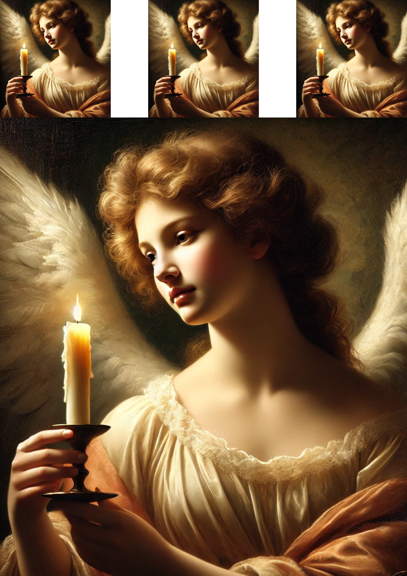 Sticker Sheet / Greeting Card – Angel Holding a Candle 2 Collage Cat No. 4076