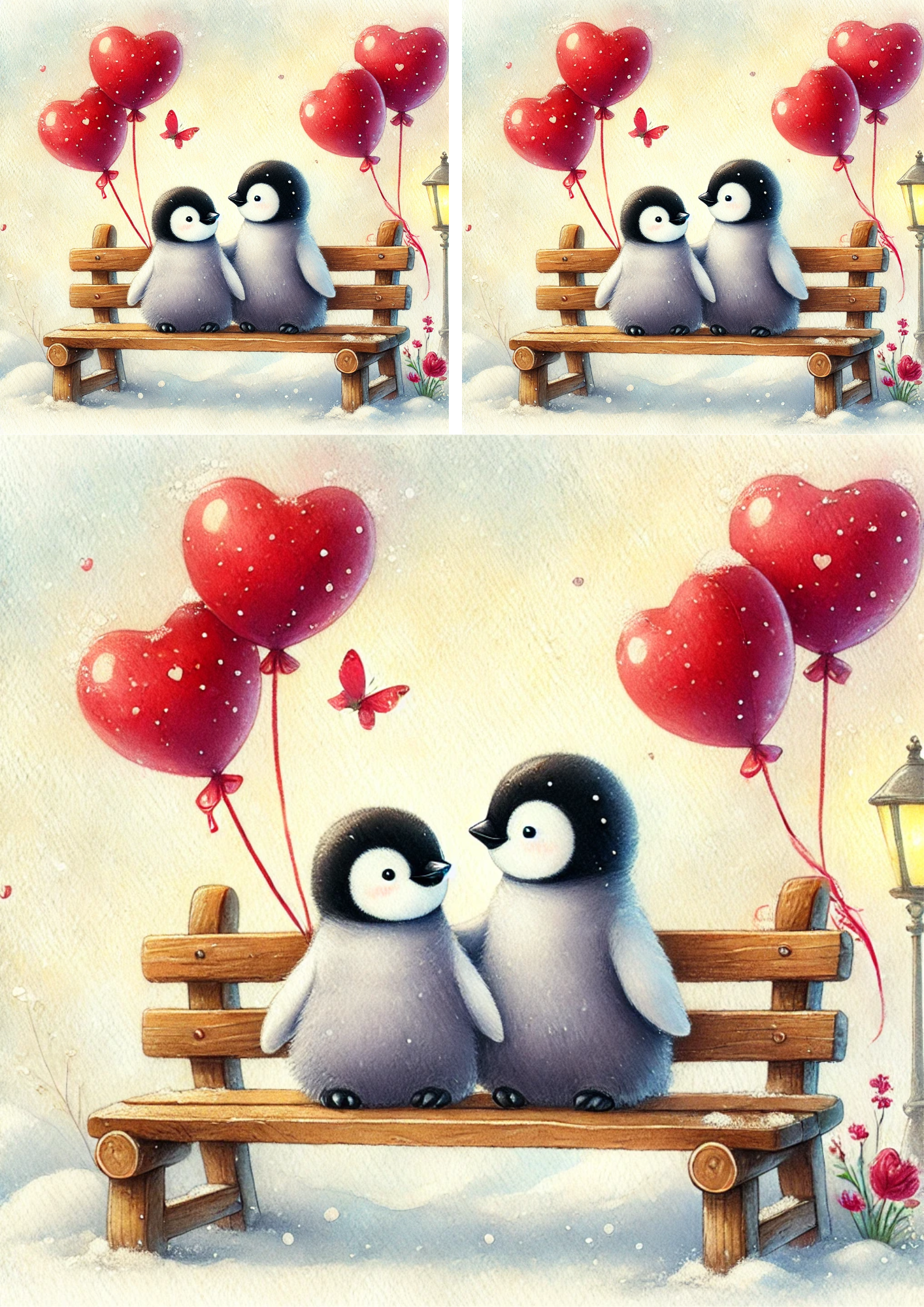 Sticker Sheet / Greeting Card – Penguins in Love Collage Cat No. 4077