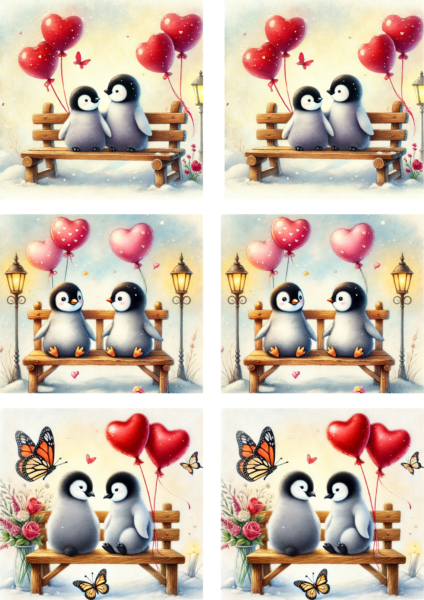 Sticker Sheet / Greeting Card – Penguins in Love 2 Collage Cat No. 4078